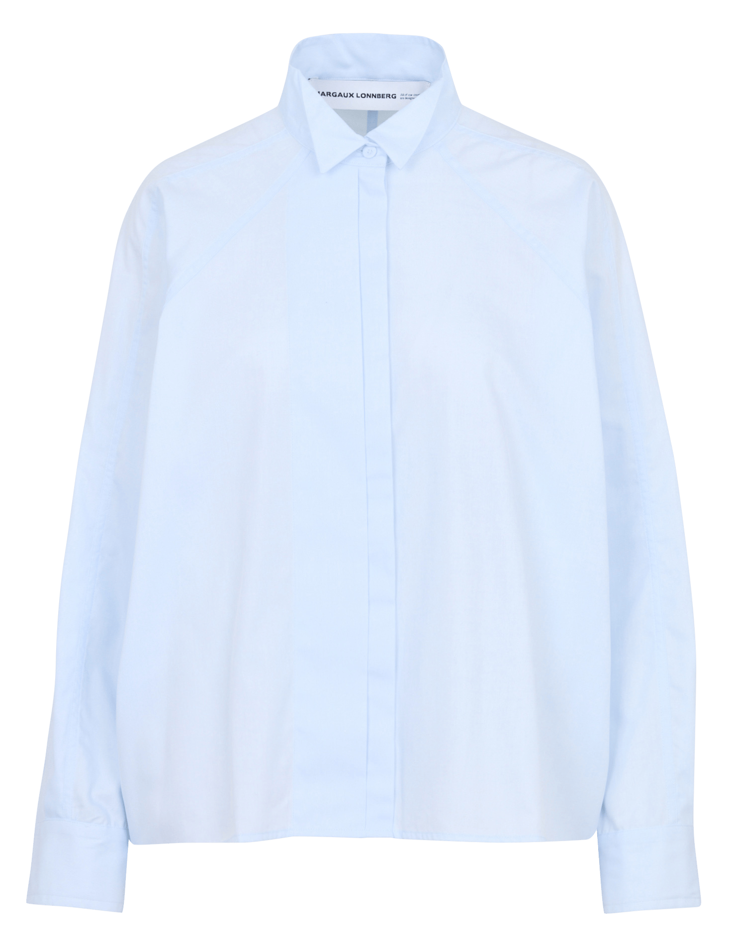 Oversized cotton shirt with a stand-up collar MARGAUX LONNBERG Blue
