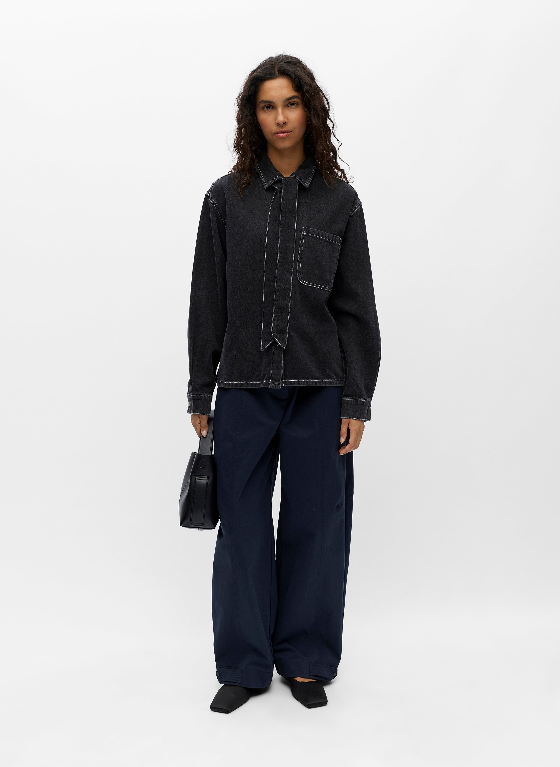 Jeanshemd mit Krawatte OBJECT Schwarz