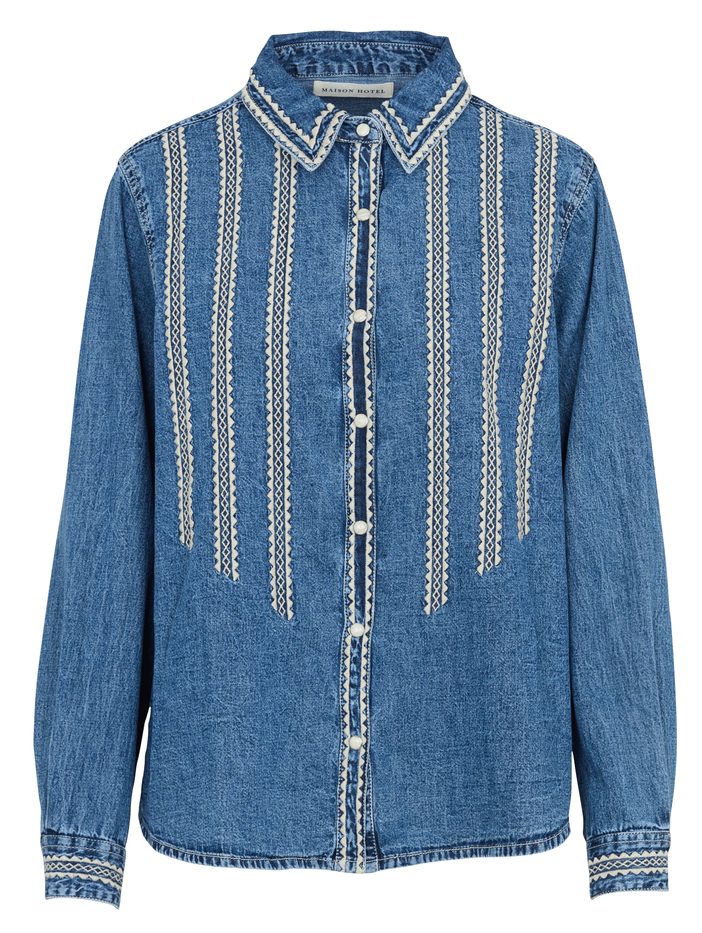 Chemise droite brodée à col classique en coton MAISON HOTEL Bleu