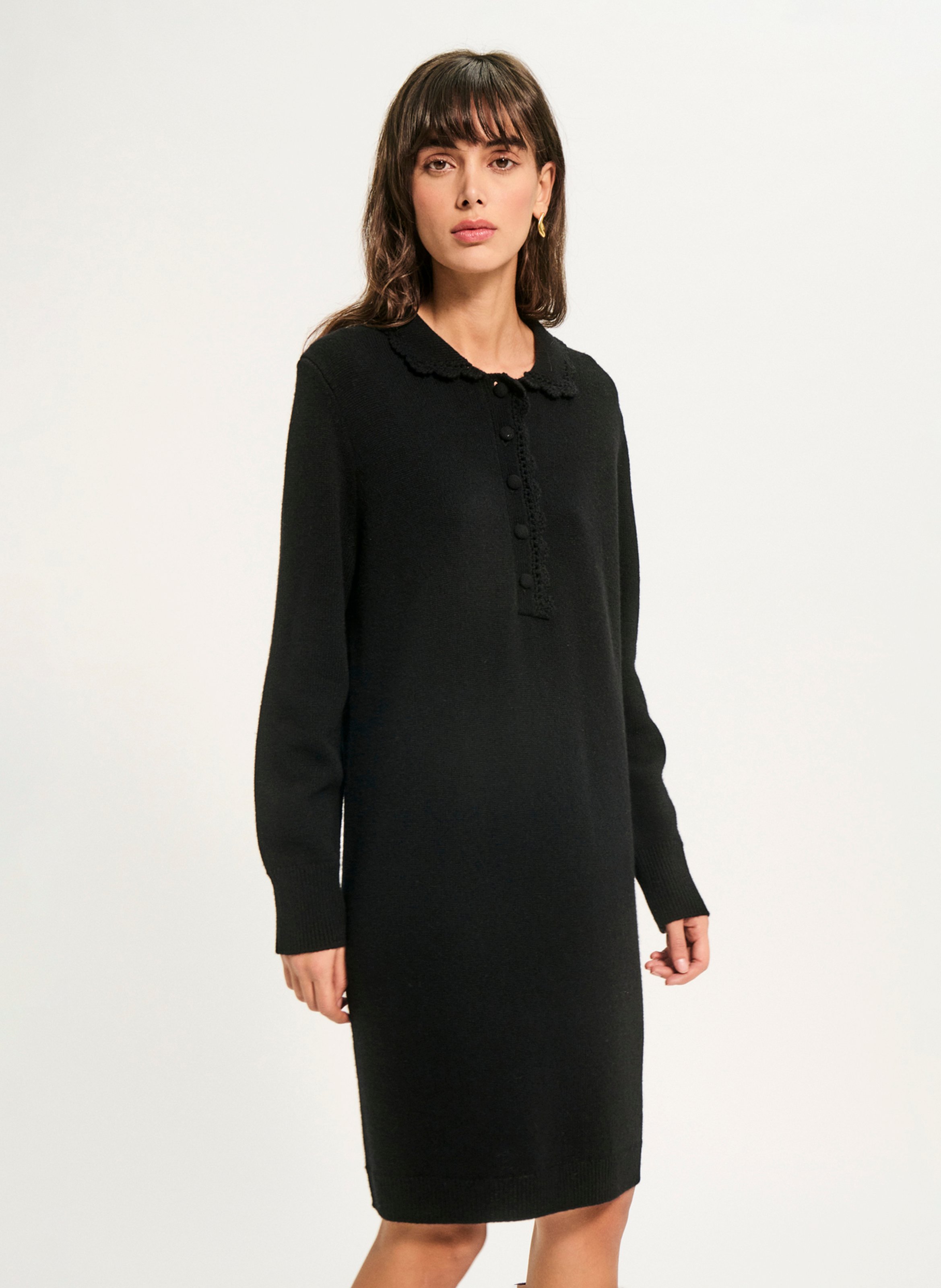 Robe droite boutonnée en laine PABLO Bleu