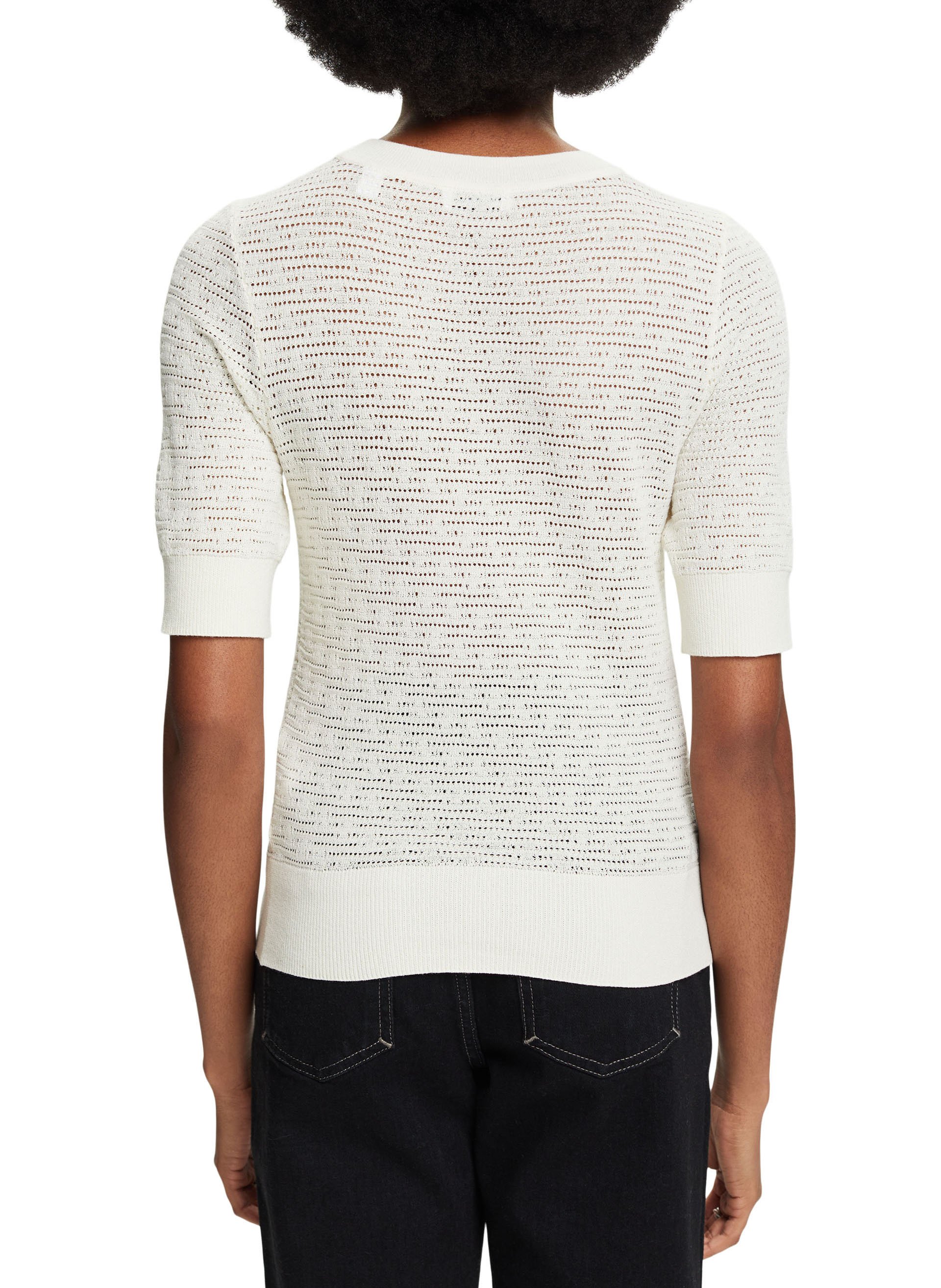 Pull moulant col V à manches courtes ESPRIT Blanc