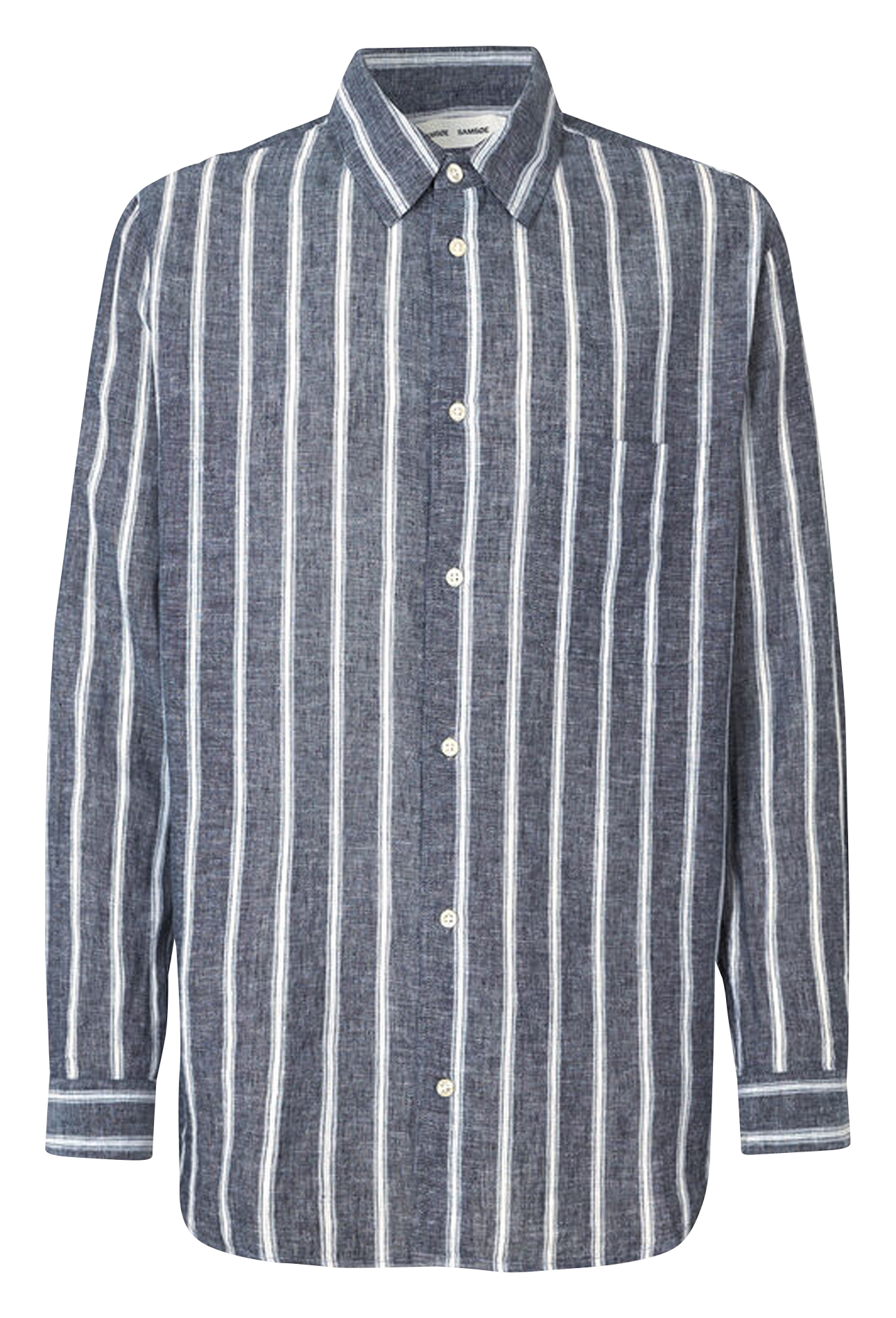 Oversize Hemd mit klassischem Kragen aus Baumwolle und Leinen Blau