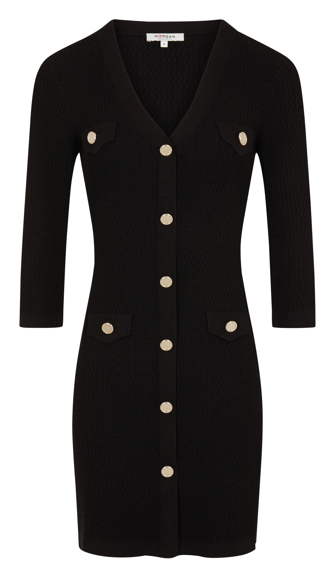 Eng anliegendes Strickkleid mit 3/4-Ärmeln MORGAN Schwarz