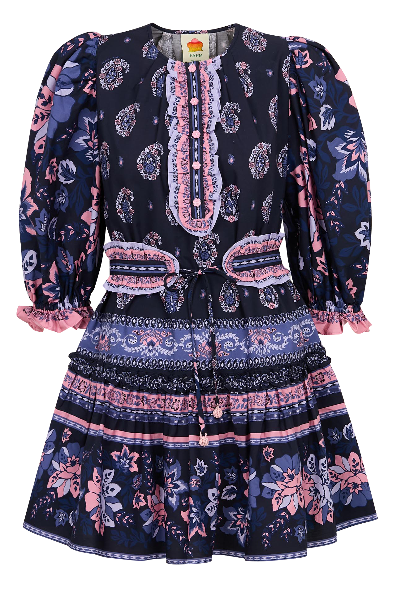 Short printed cotton dress FARM RIO Blue