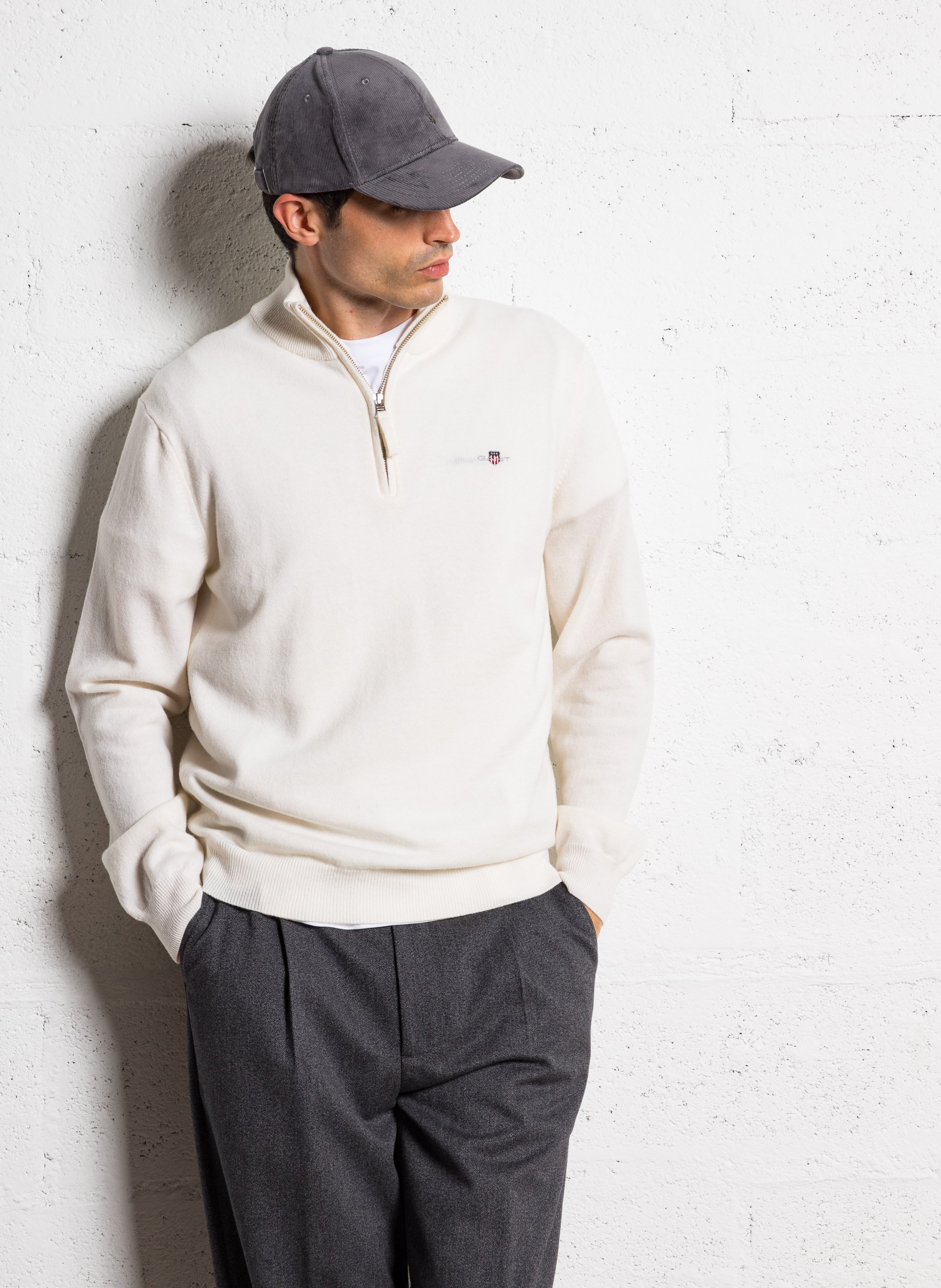 High-neck wool sweater with zip GANT Beige