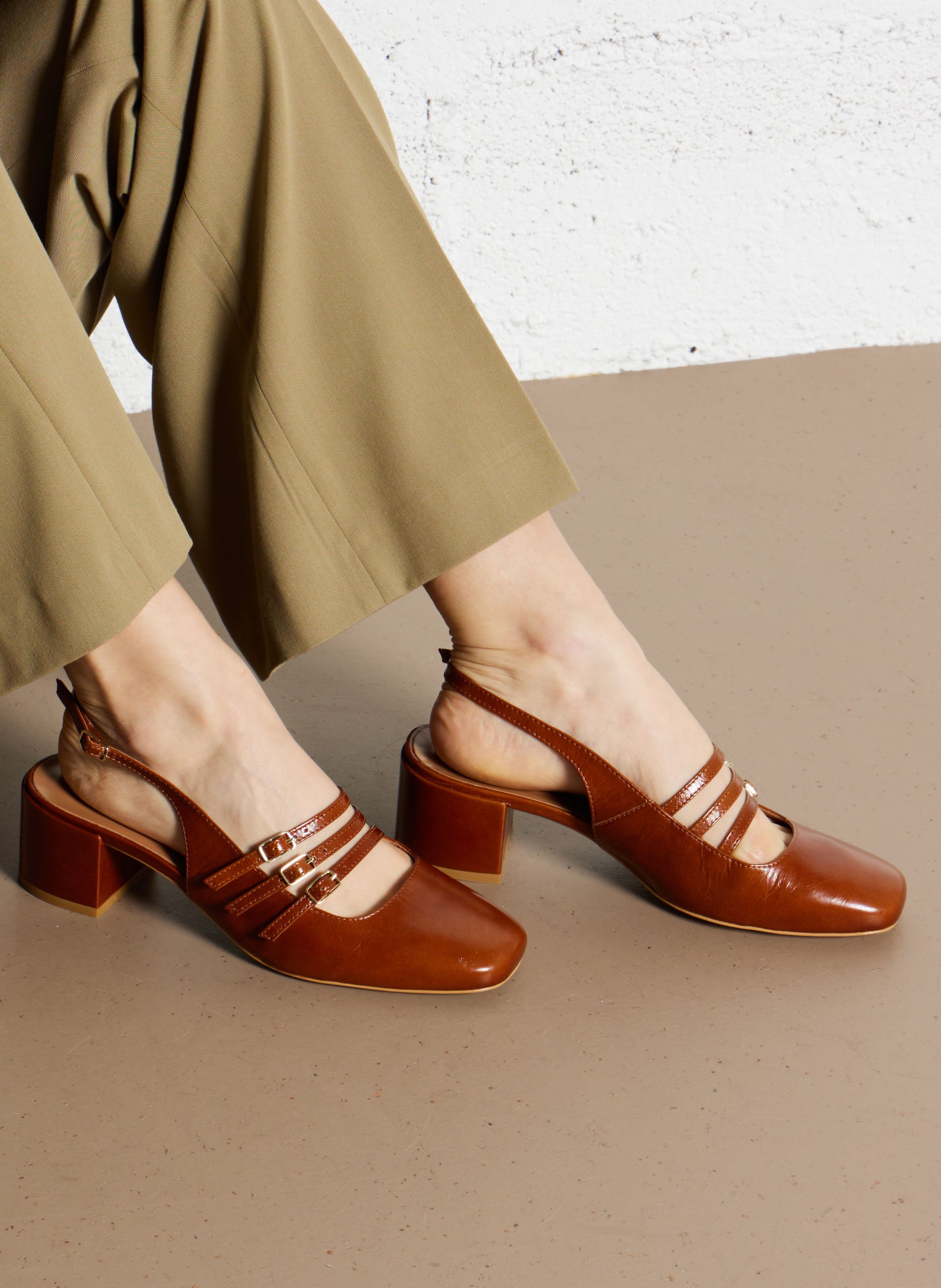 Leather babies sling back BOCAGE Brown