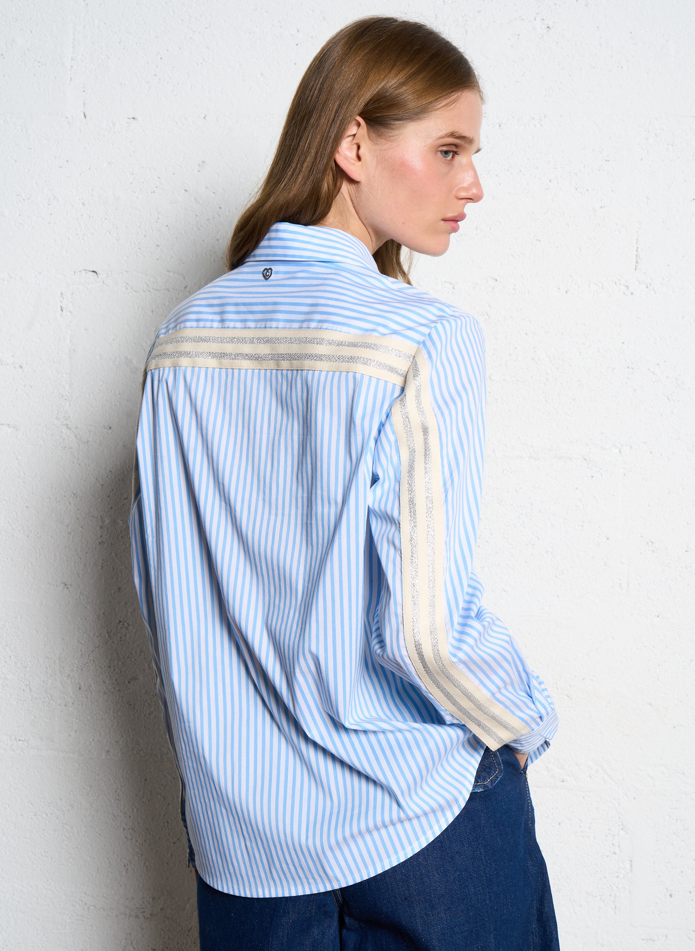Cotton and linen shirt with classic collar Multicolored