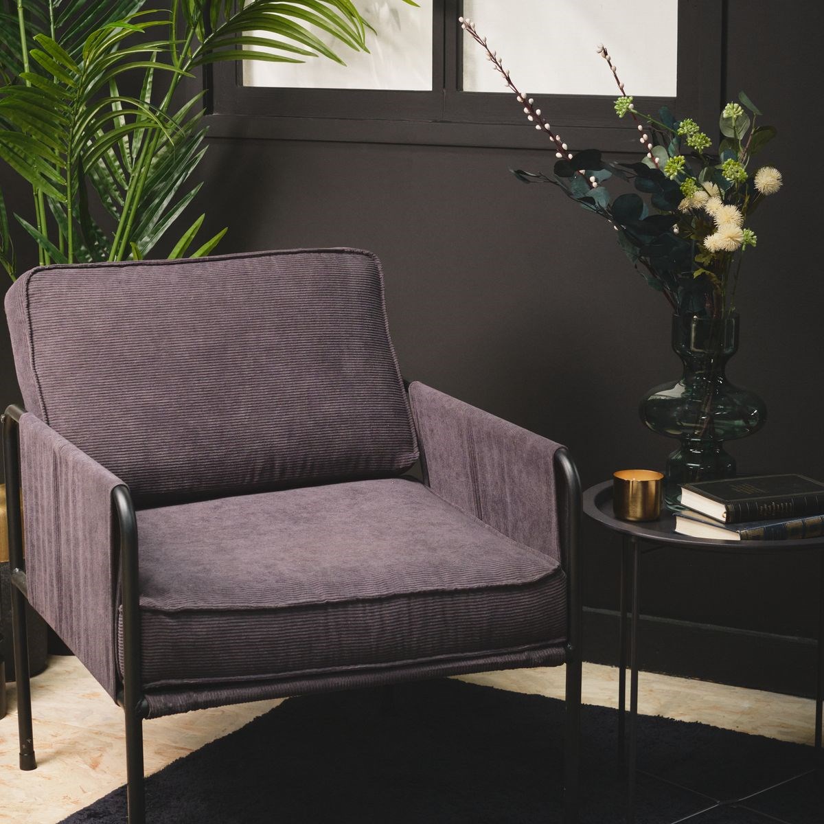 Corduroy fabric armchair with metal frame FACTORY Grey