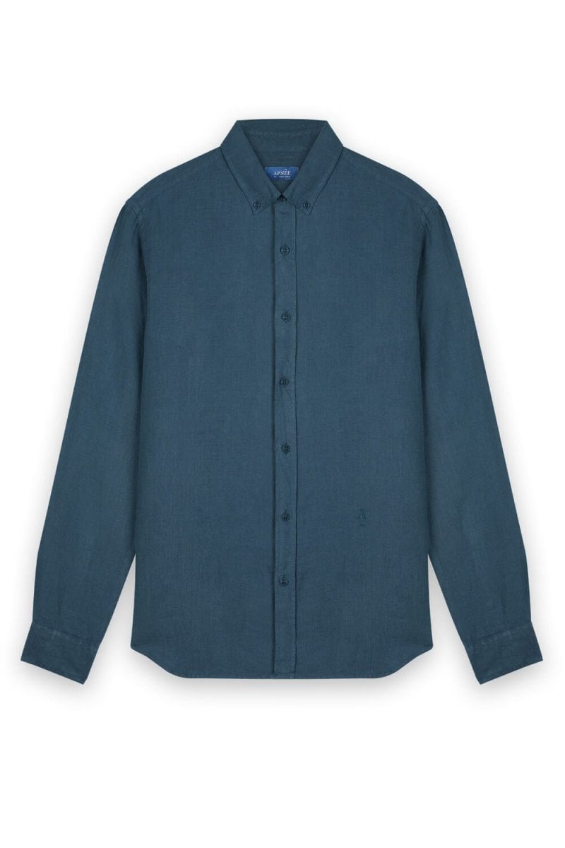 Linen shirt with lapel collar CHEMISE EN LIN COL REVERS BLEU Bleu pétrole