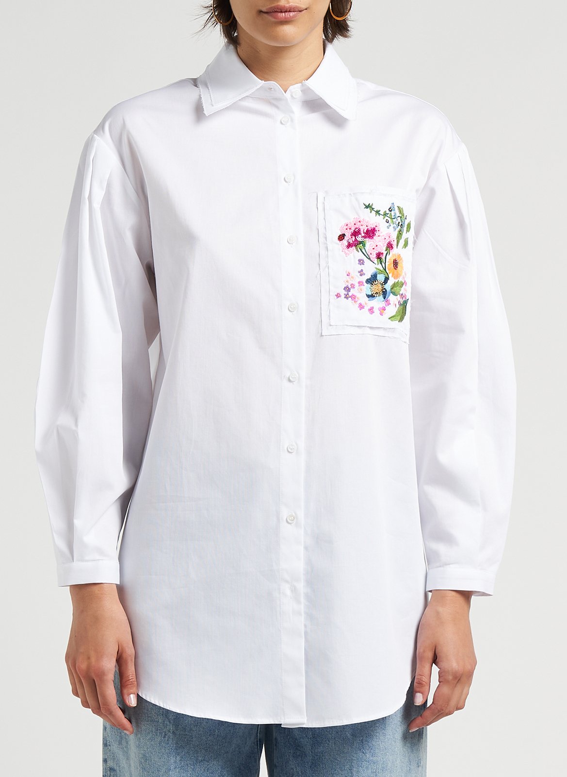 Embroidered cotton shirt with double classic collar MAX&Co. White
