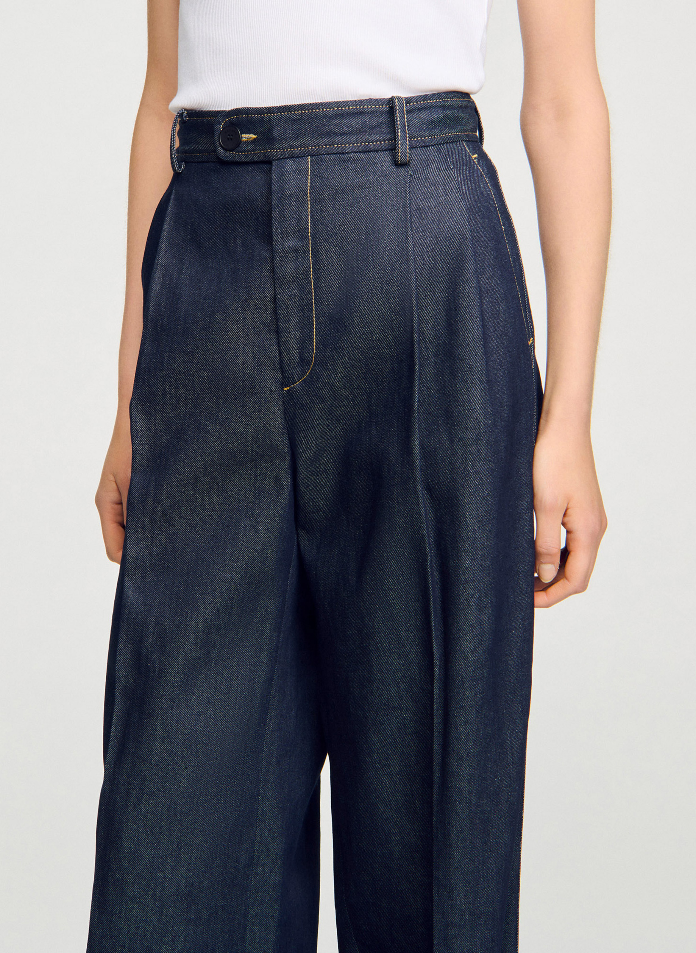 Jean large taille haute brut en coton SANDRO Bleu