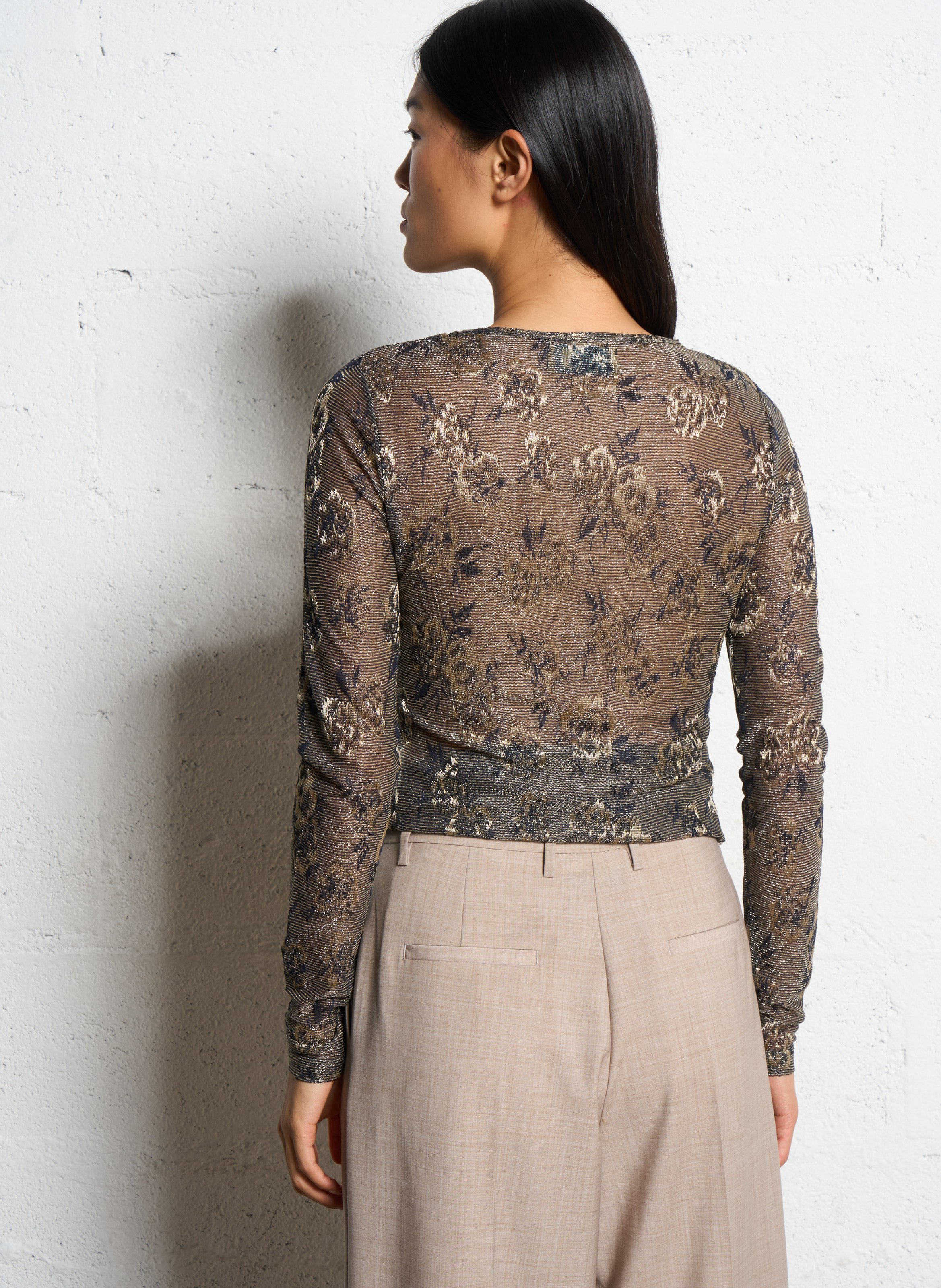 Jacquard T-shirt met ronde hals MOMONI Kaki