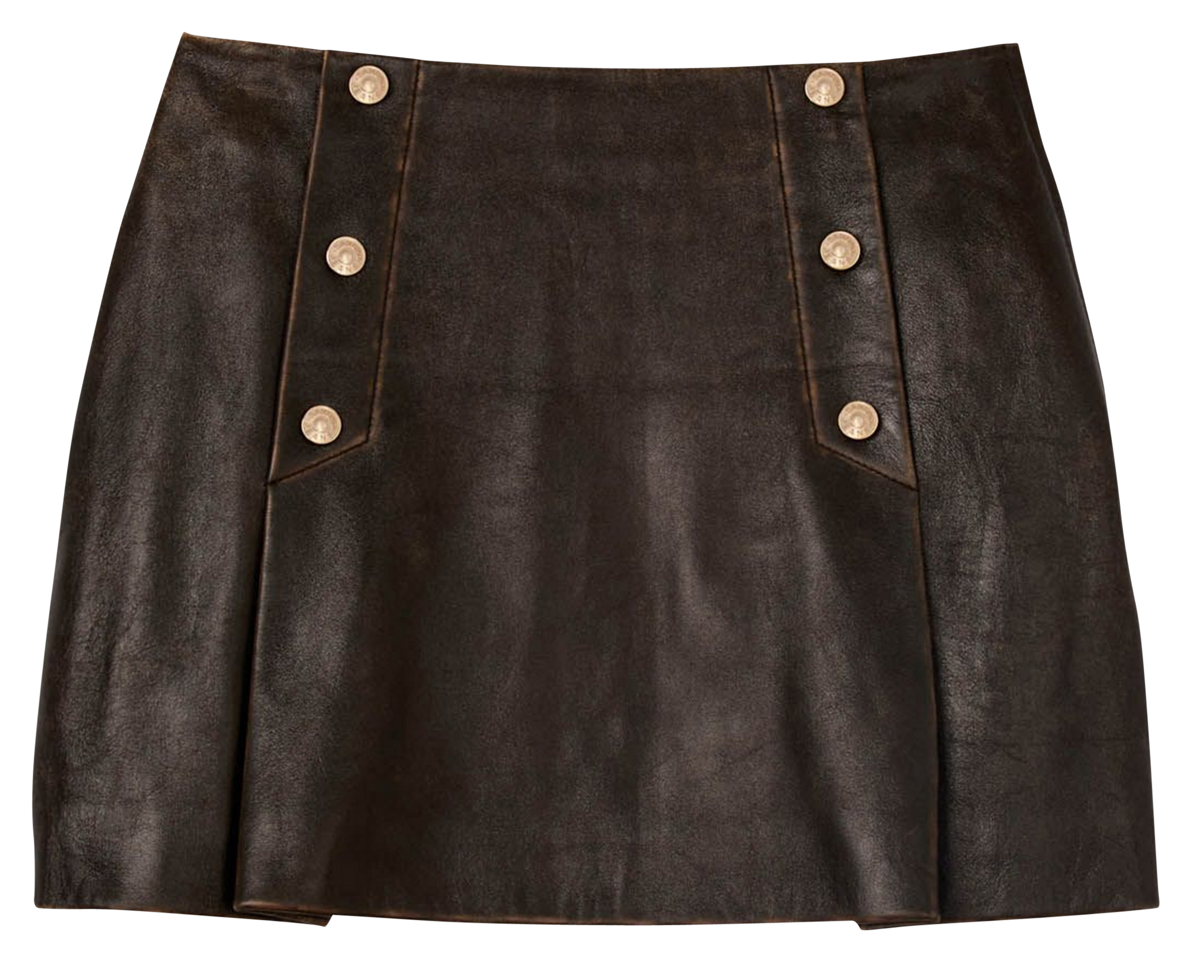 Jupe courte boutonnée en cuir SANDRO Marron