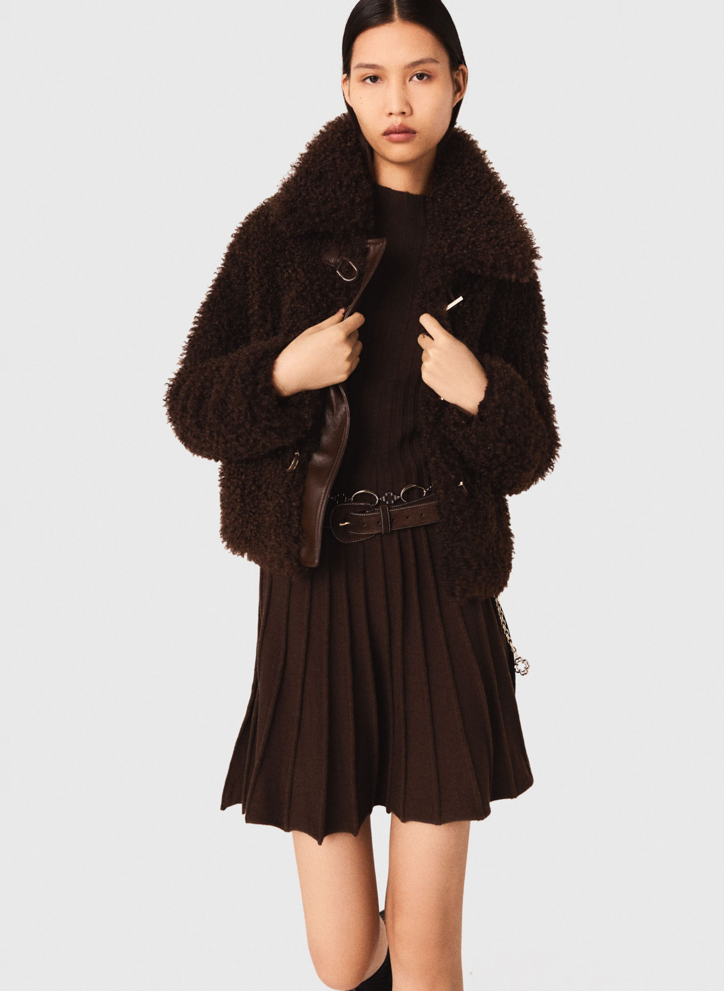 Veste col classique en fausse fourrure MAJE Marron