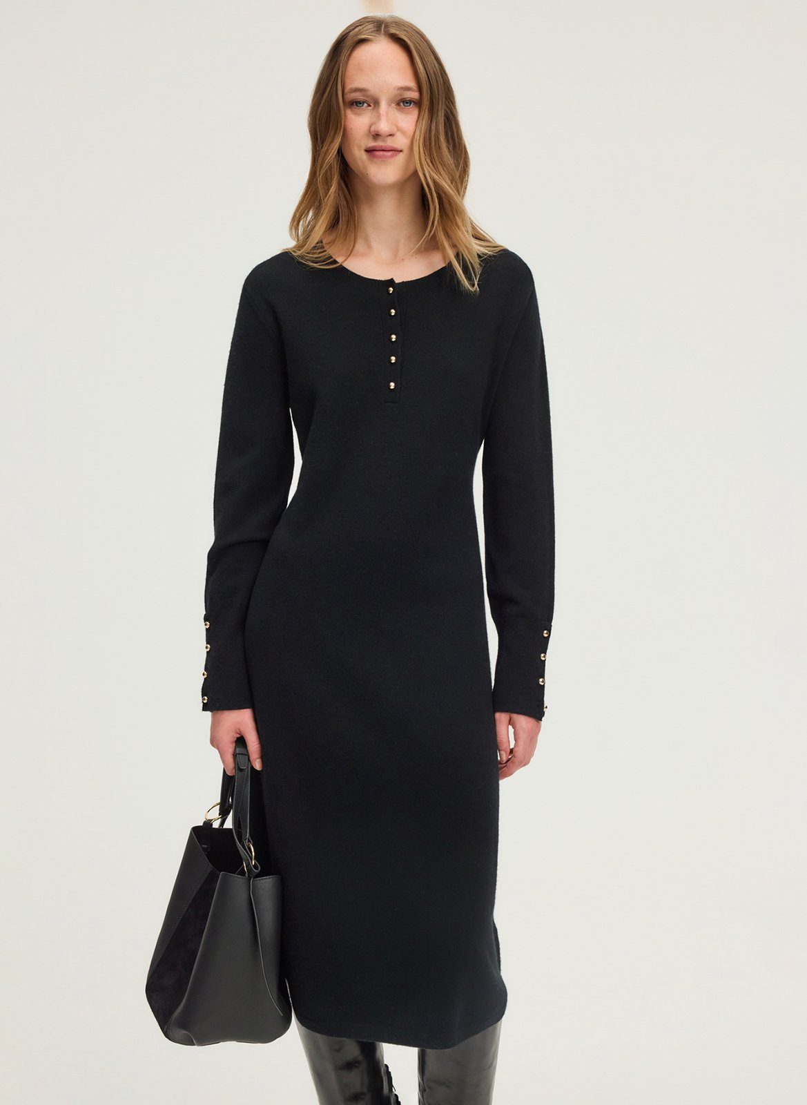 Round-neck wool-blend midi dress PABLO Black