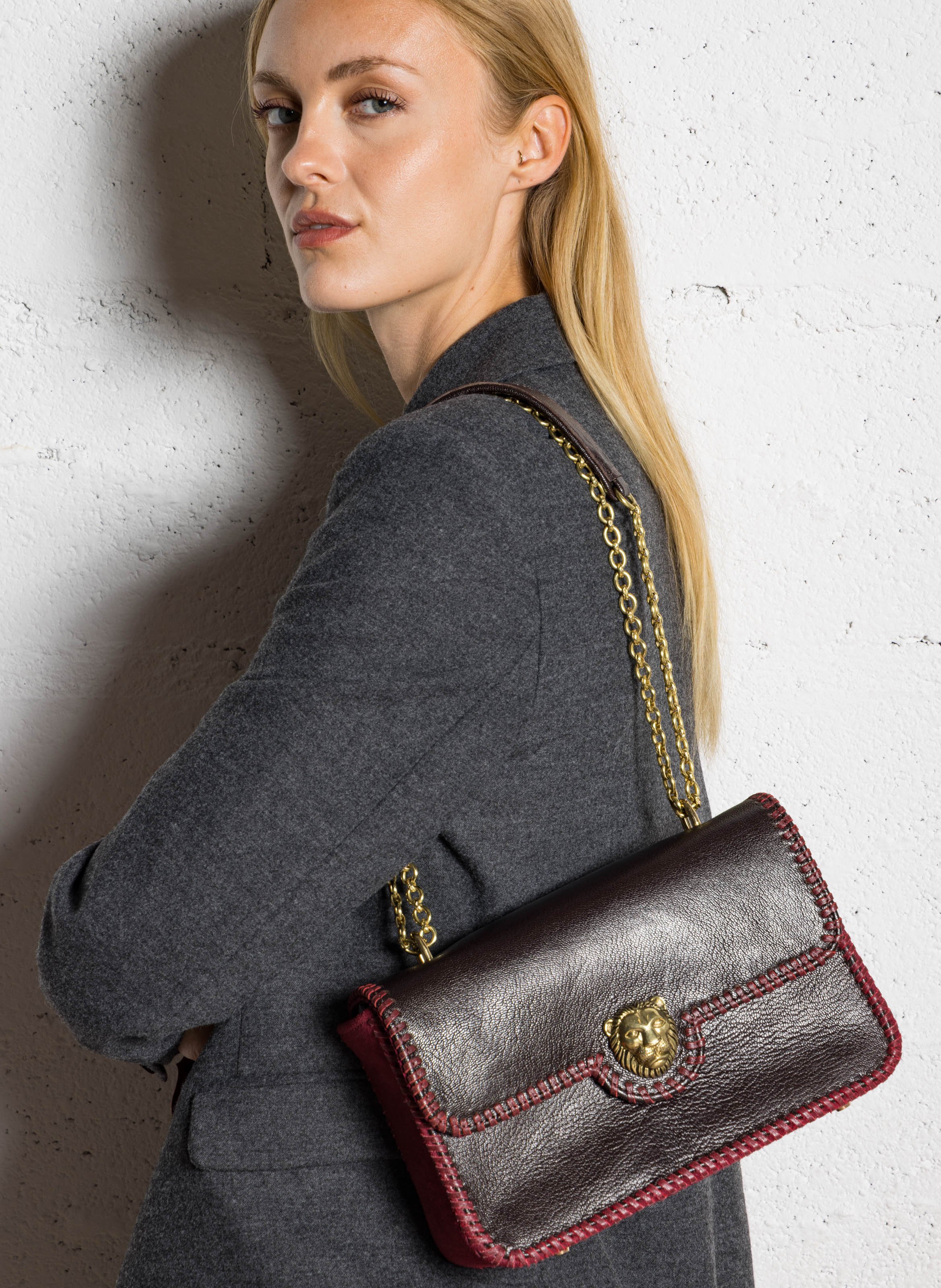 Sac porté épaule en cuir mélangé CLARIS VIROT Rouge