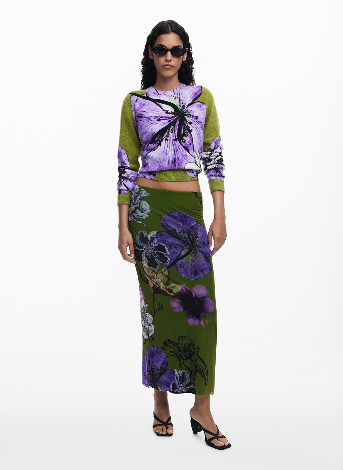 Jupe midi tube en tulle imprimée DESIGUAL Vert