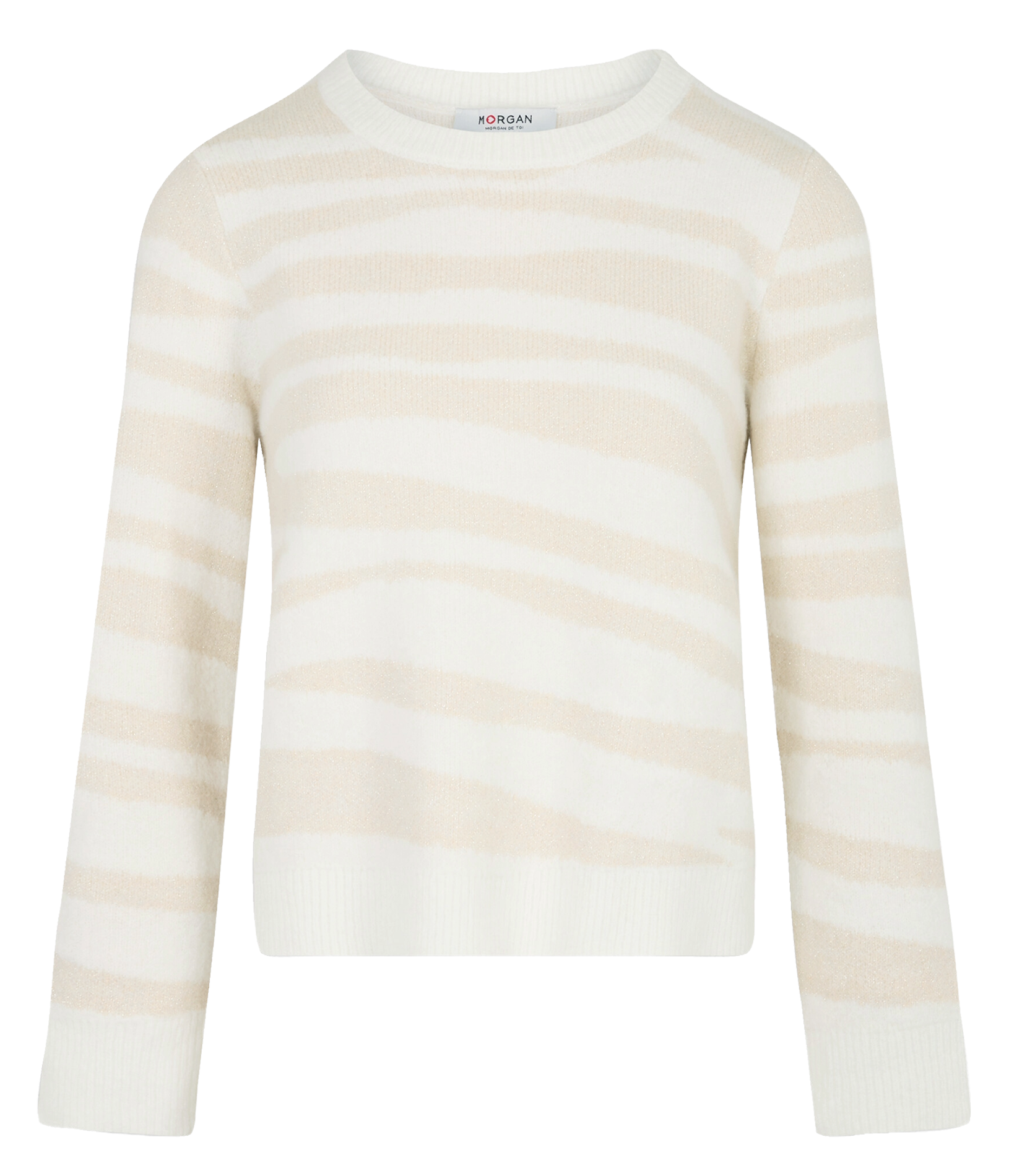 Straight round neck sweater in printed knit MORGAN Beige
