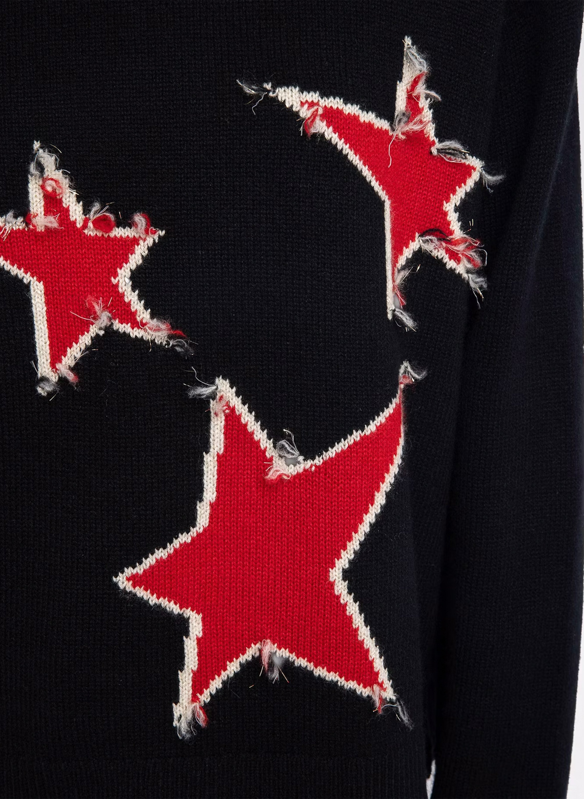 Round neck sweater with distressed star effects in cashmere ZADIG&VOLTAIRE Black