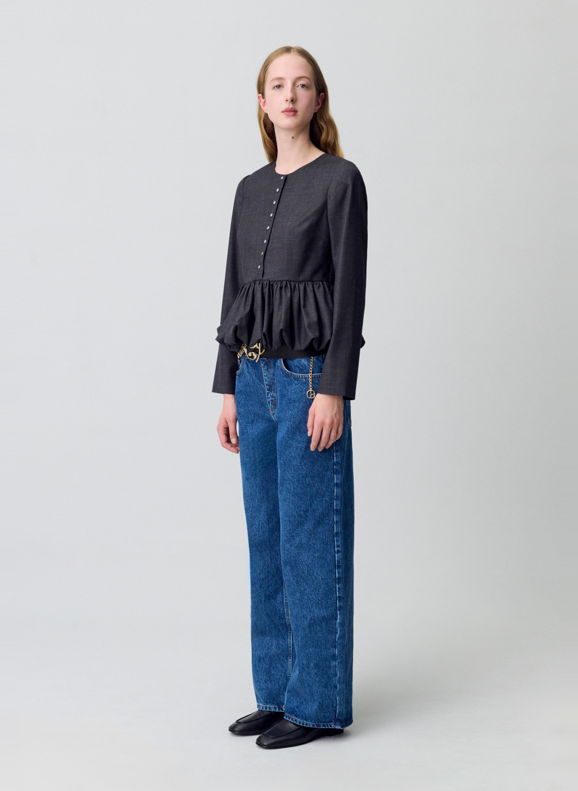 Top manches longues boutonné uni CLAUDIE PIERLOT Gris