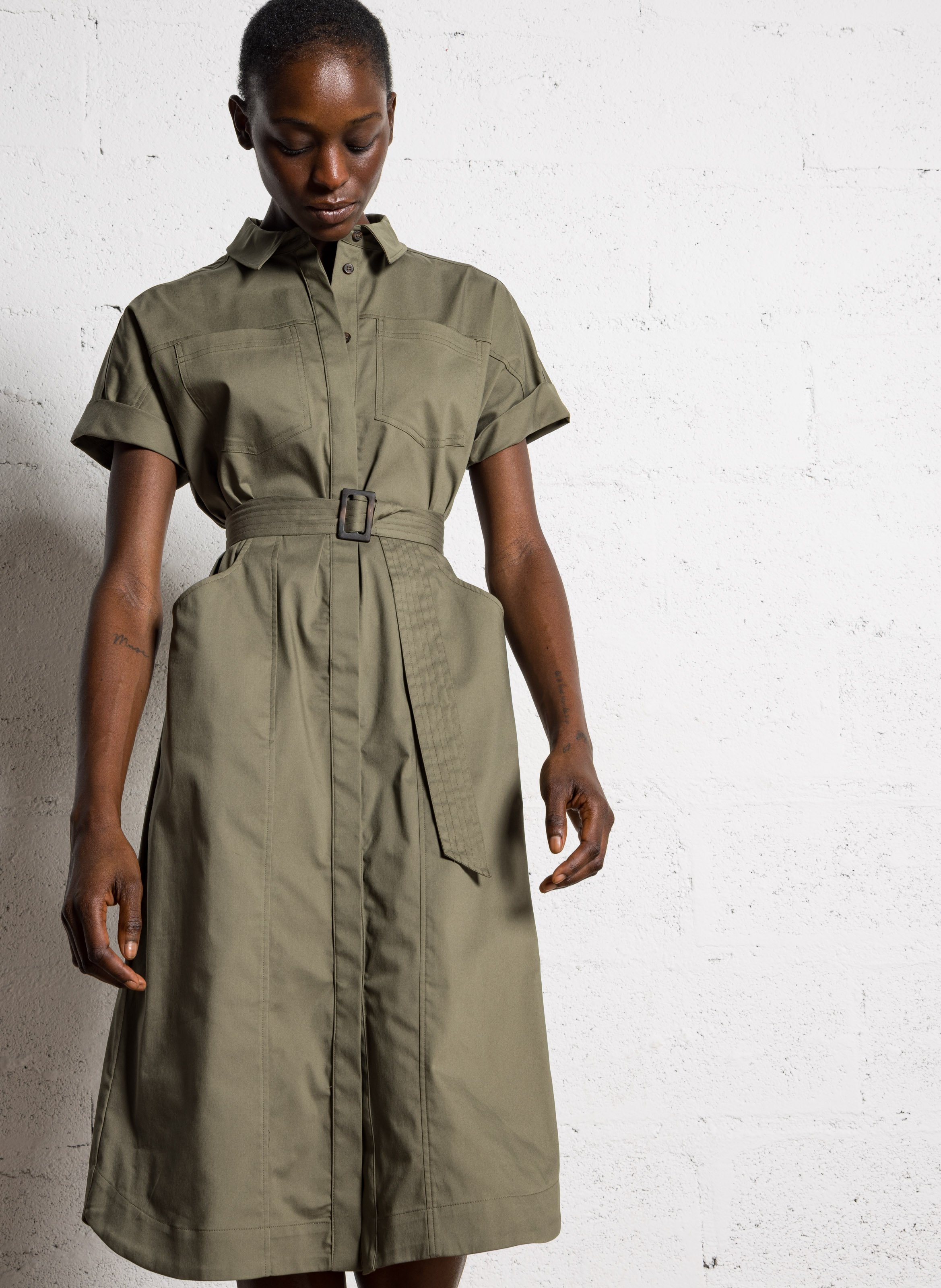 Robe droite en coton mélangé MAISON 123 Kaki