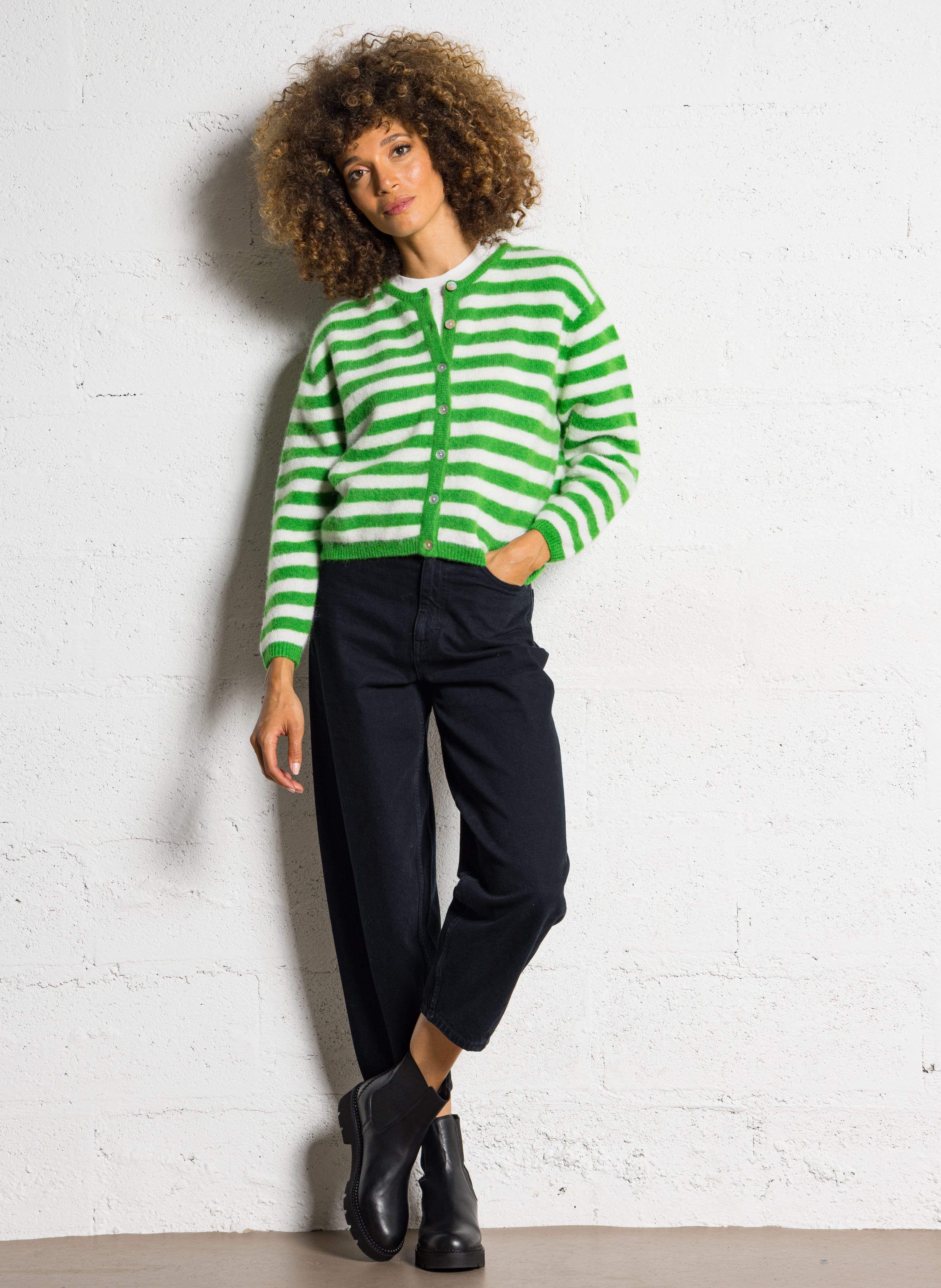 Loose-fit wool-blend cardigan with round neck AMERICAN VINTAGE Green