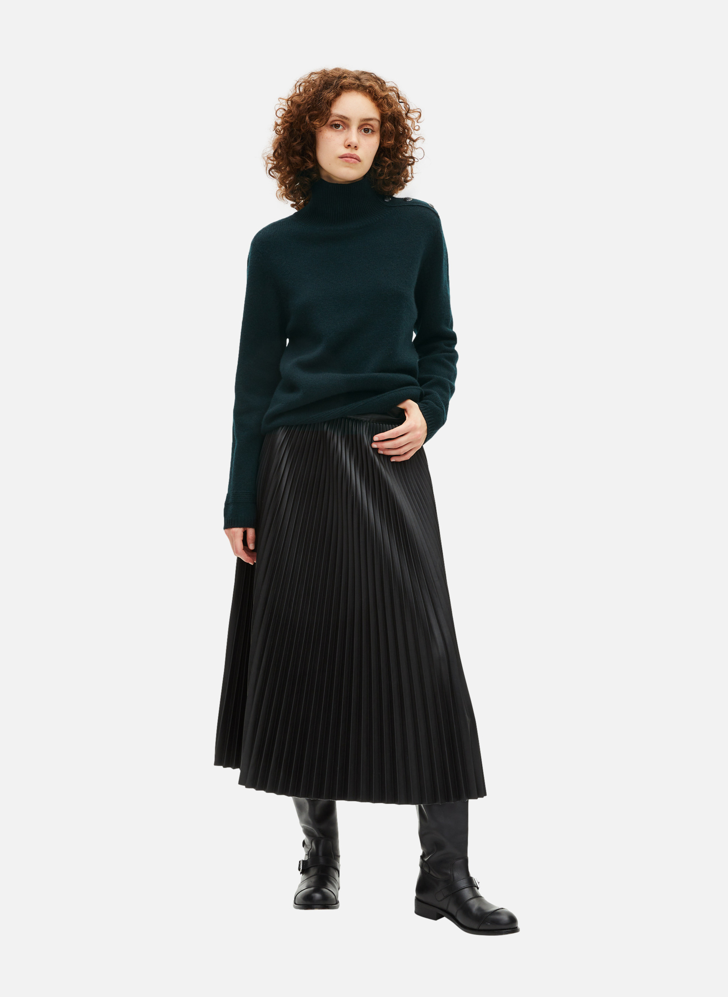 Boat-neck contrast-knit wool sweater  THE KOOPLES Green