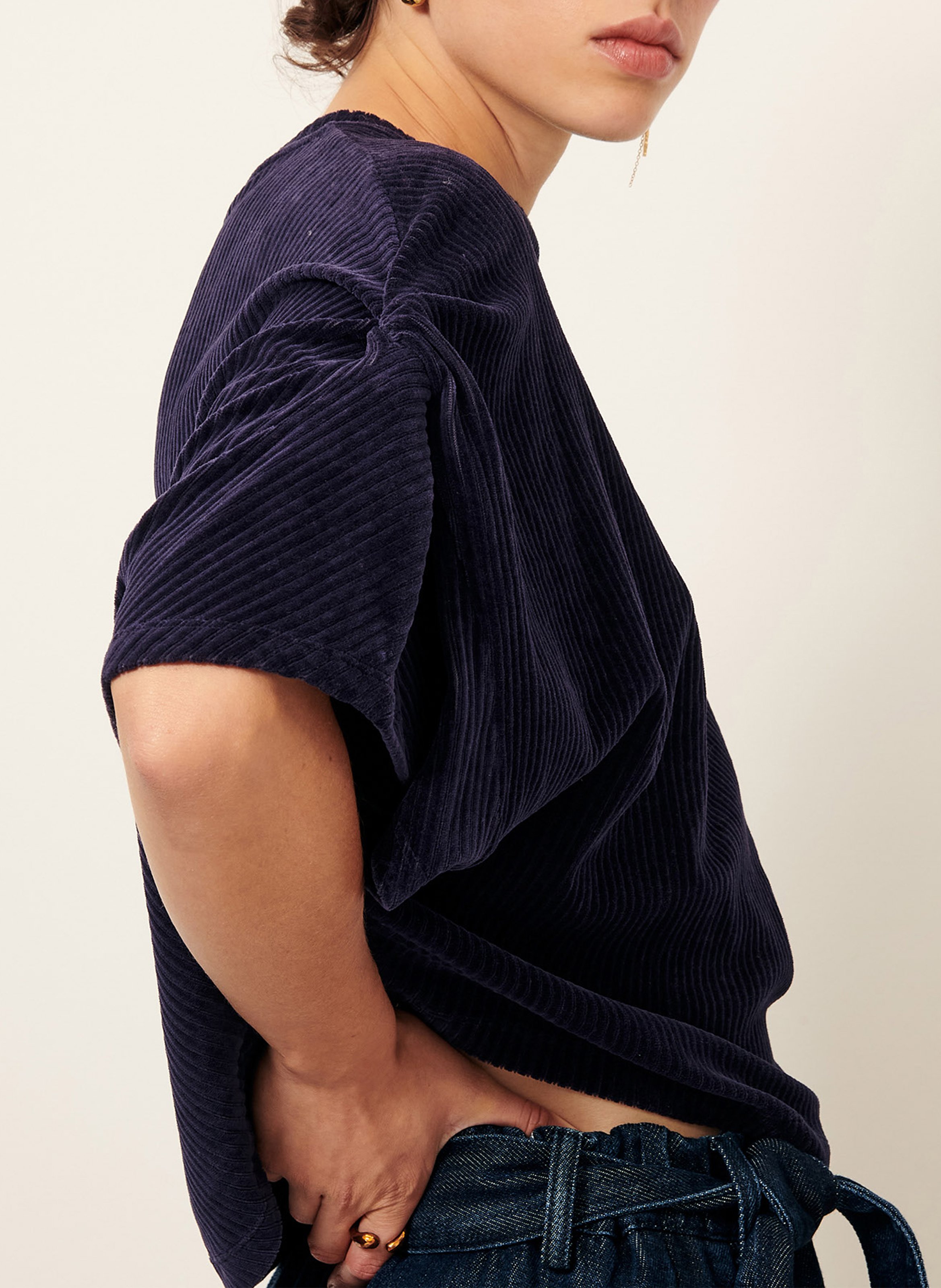 Top ample col rond en coton mélangé SESSUN Bleu