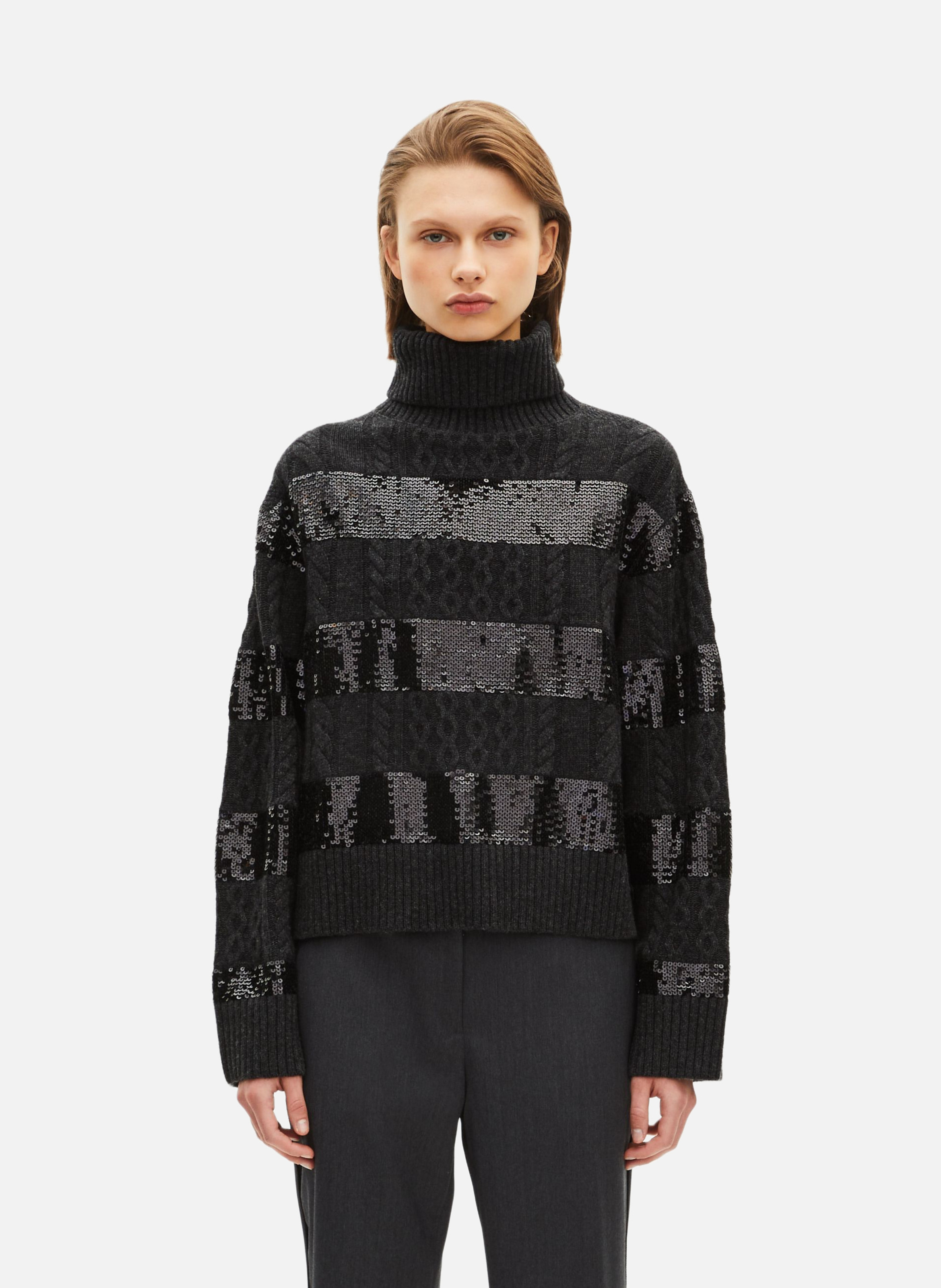 Turtleneck sweater with sequin stripes THE KOOPLES Black