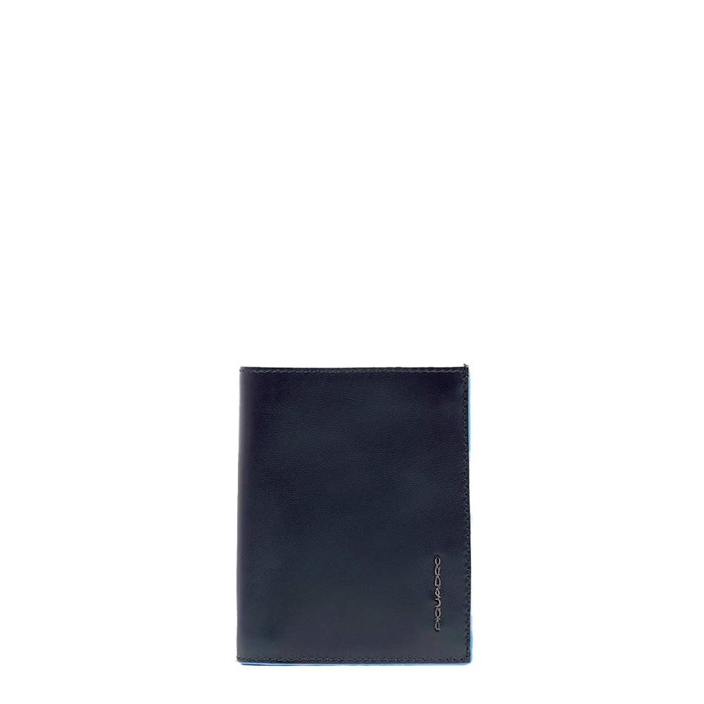 Men's vertical wallet with coin pocket, credit card slots, 2 ID windows, and RFID protection PIQUADRO Blue