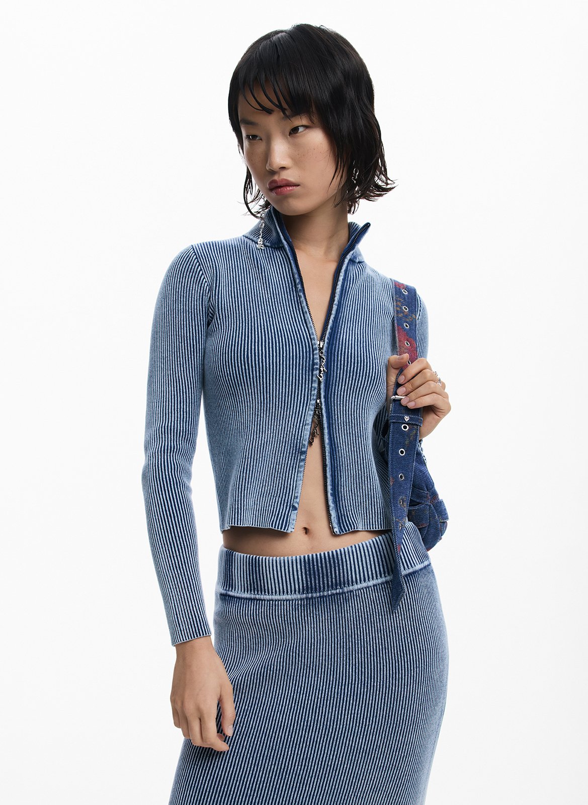 Gilet zippé côtelé effet délavé DESIGUAL Noir