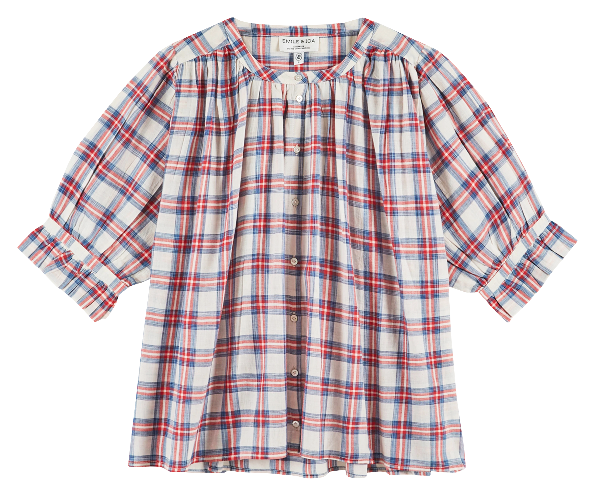 Round-neck cotton blouse Multicolored