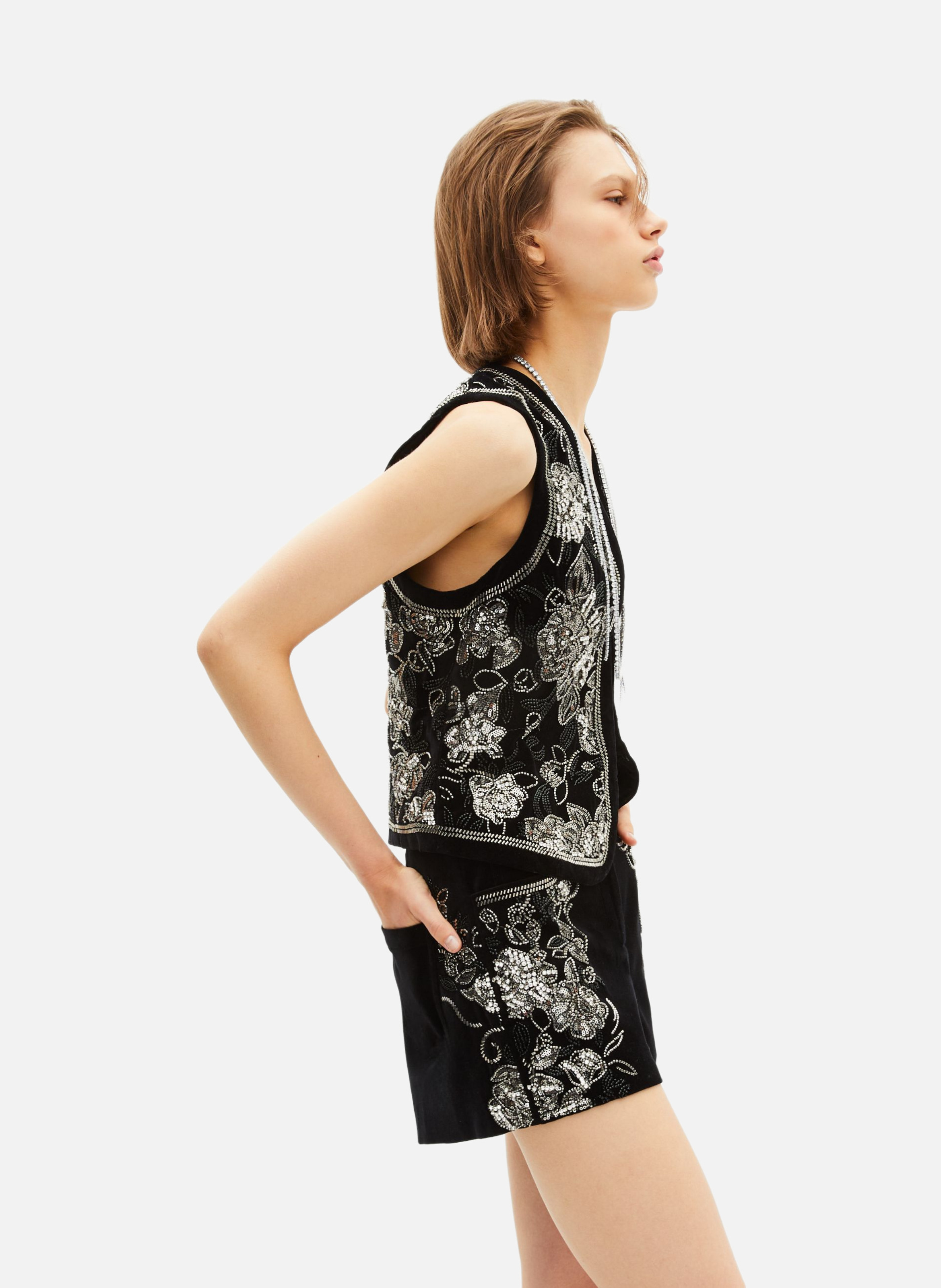 Embroidered velvet vest THE KOOPLES Black