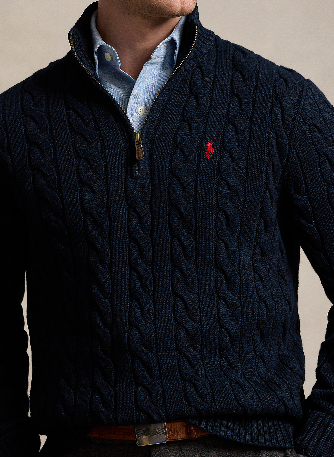 Zopfstrickpullover aus Baumwolle Blau