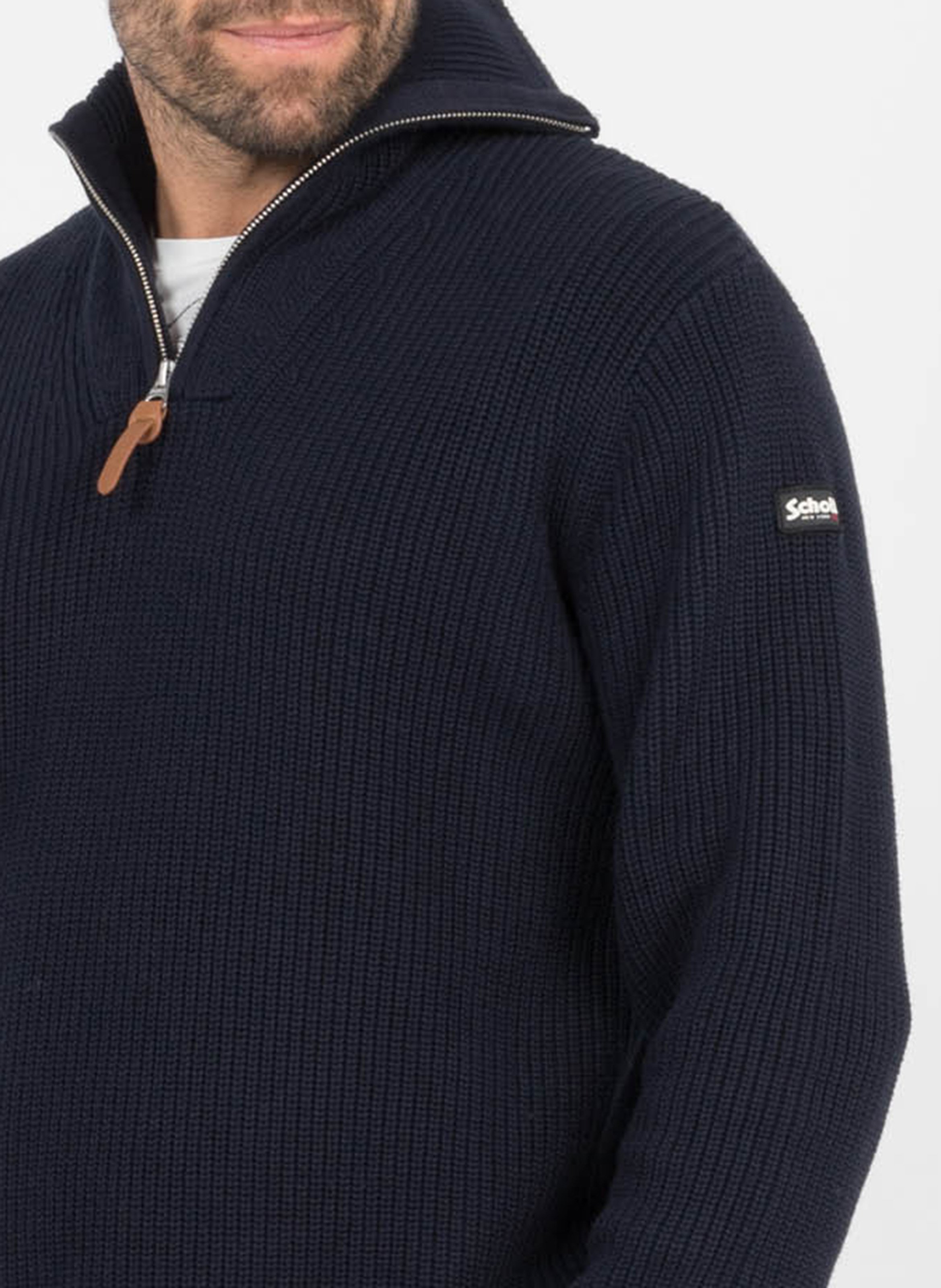 Pull col zippé regular-fit en coton SCHOTT Bleu