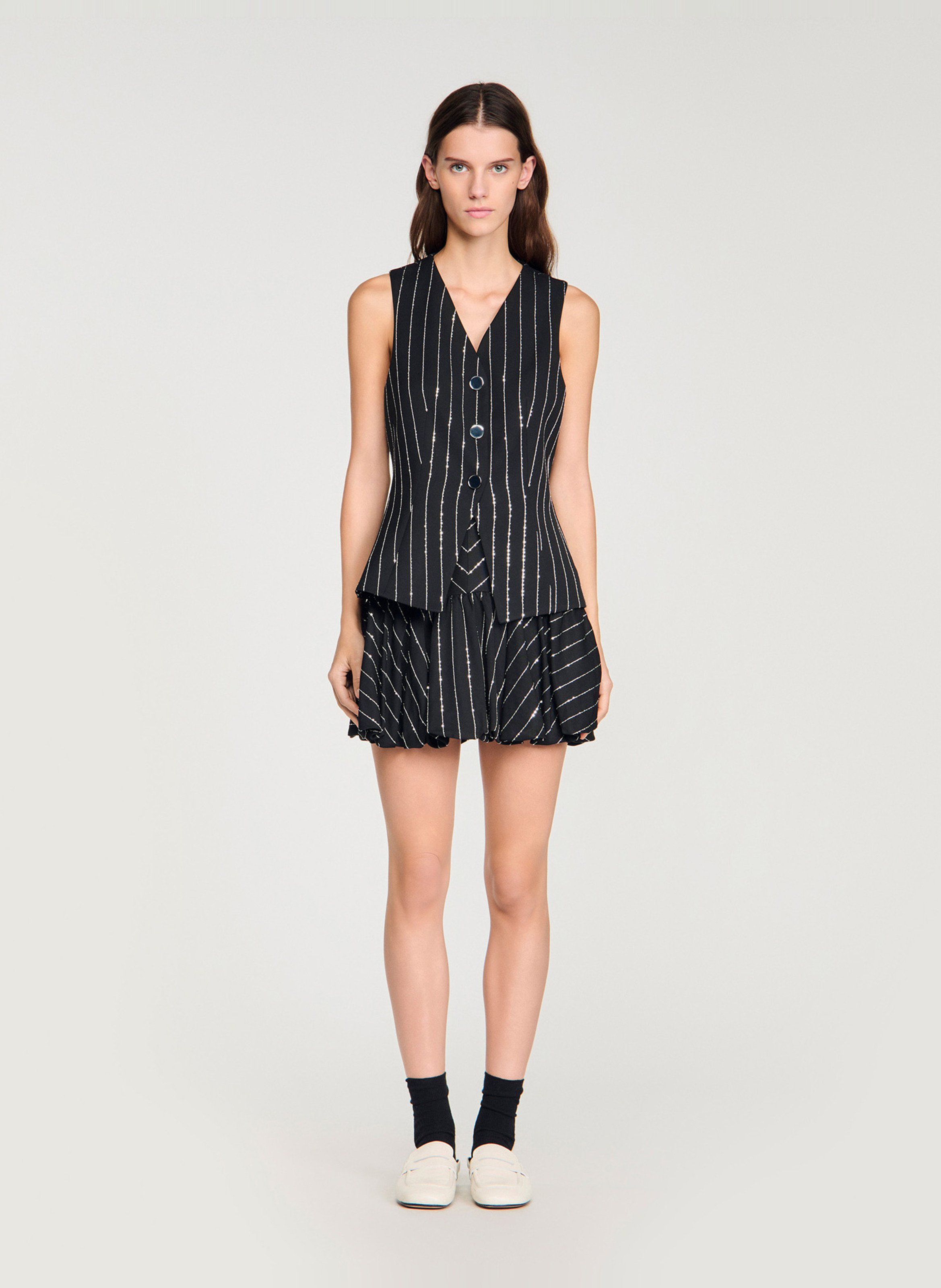 Veston à rayures col v SANDRO Noir