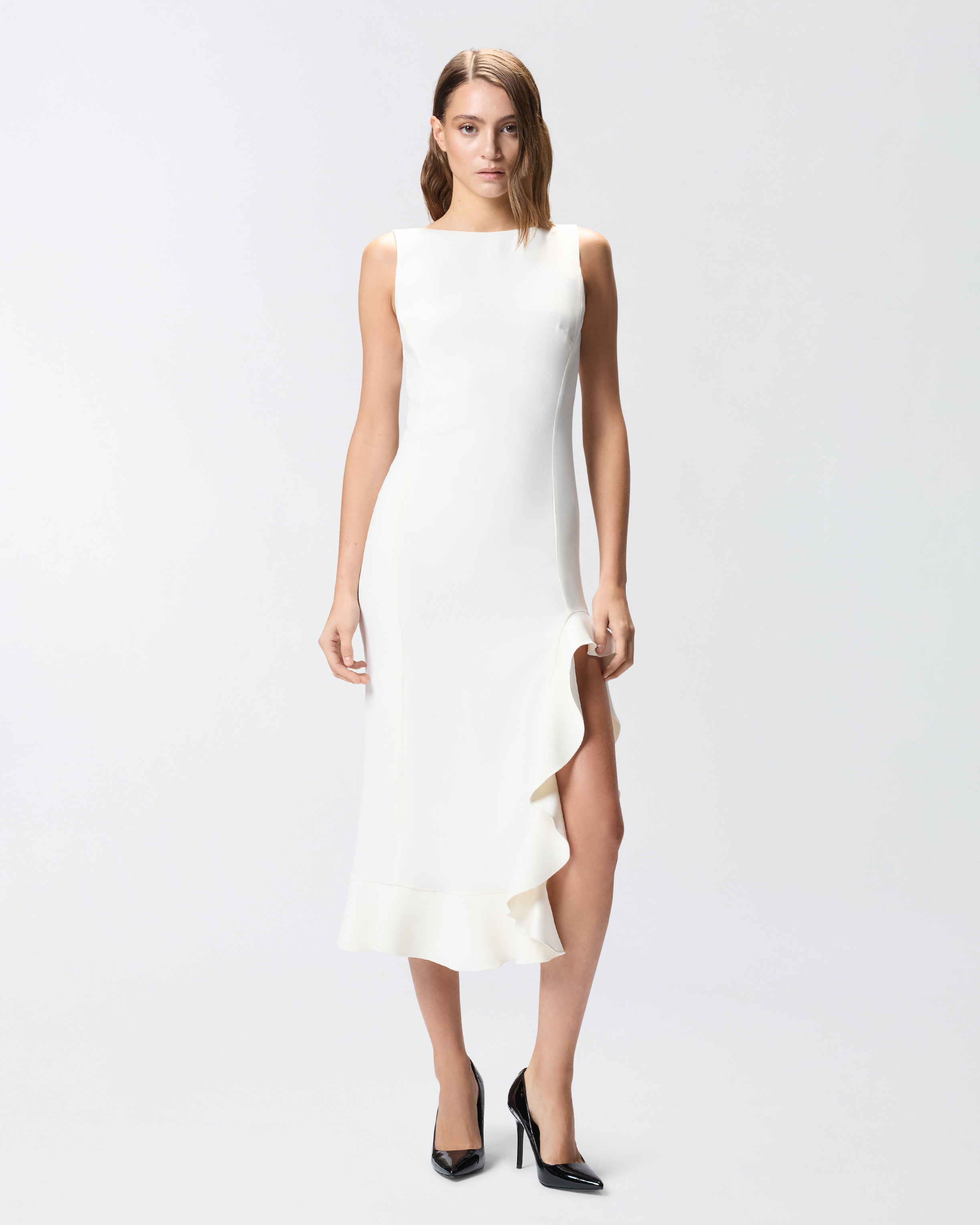 Fitted dress with ruffles PINKO White