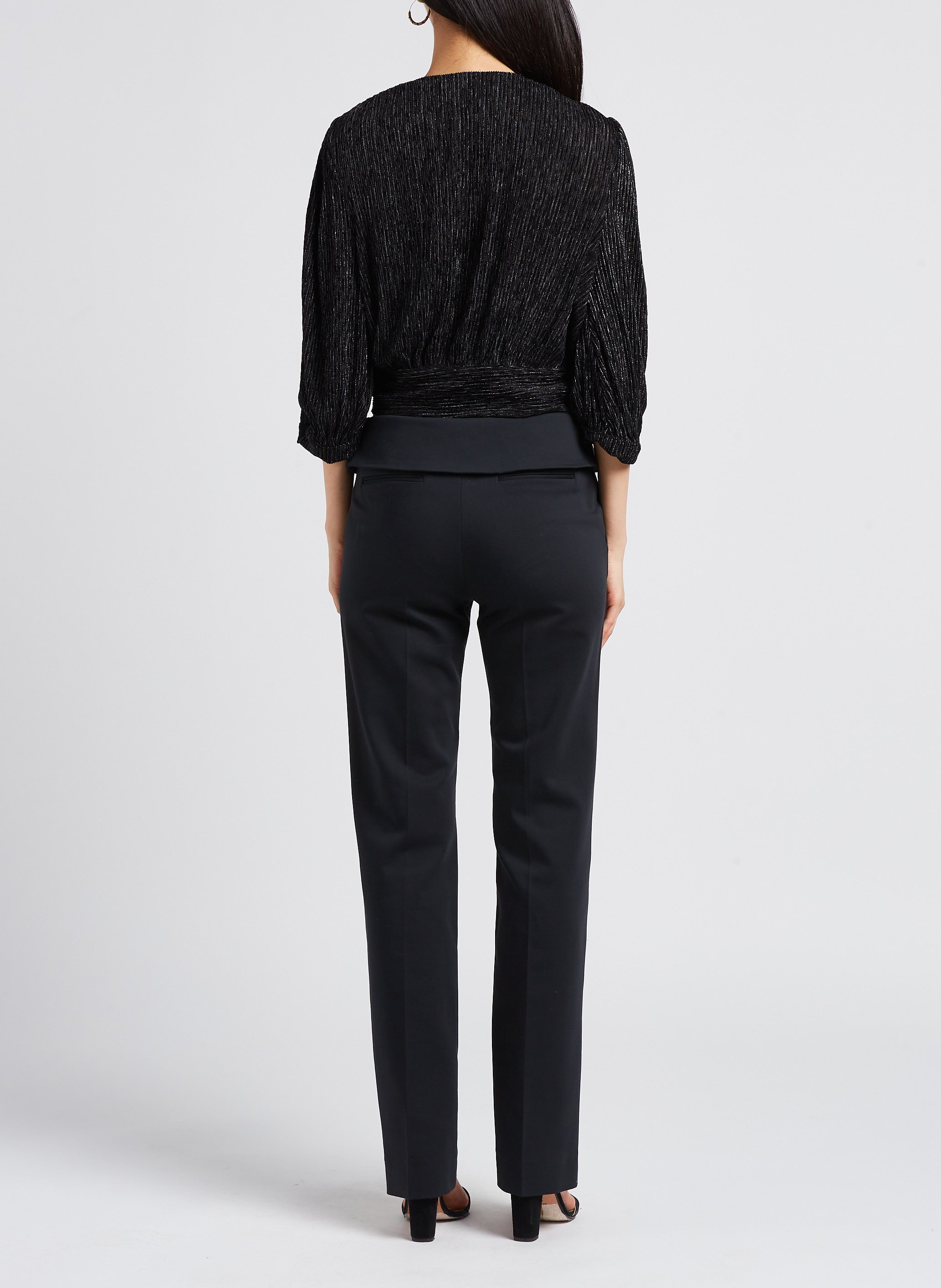 Top col V à rayures métallisées IRO Noir