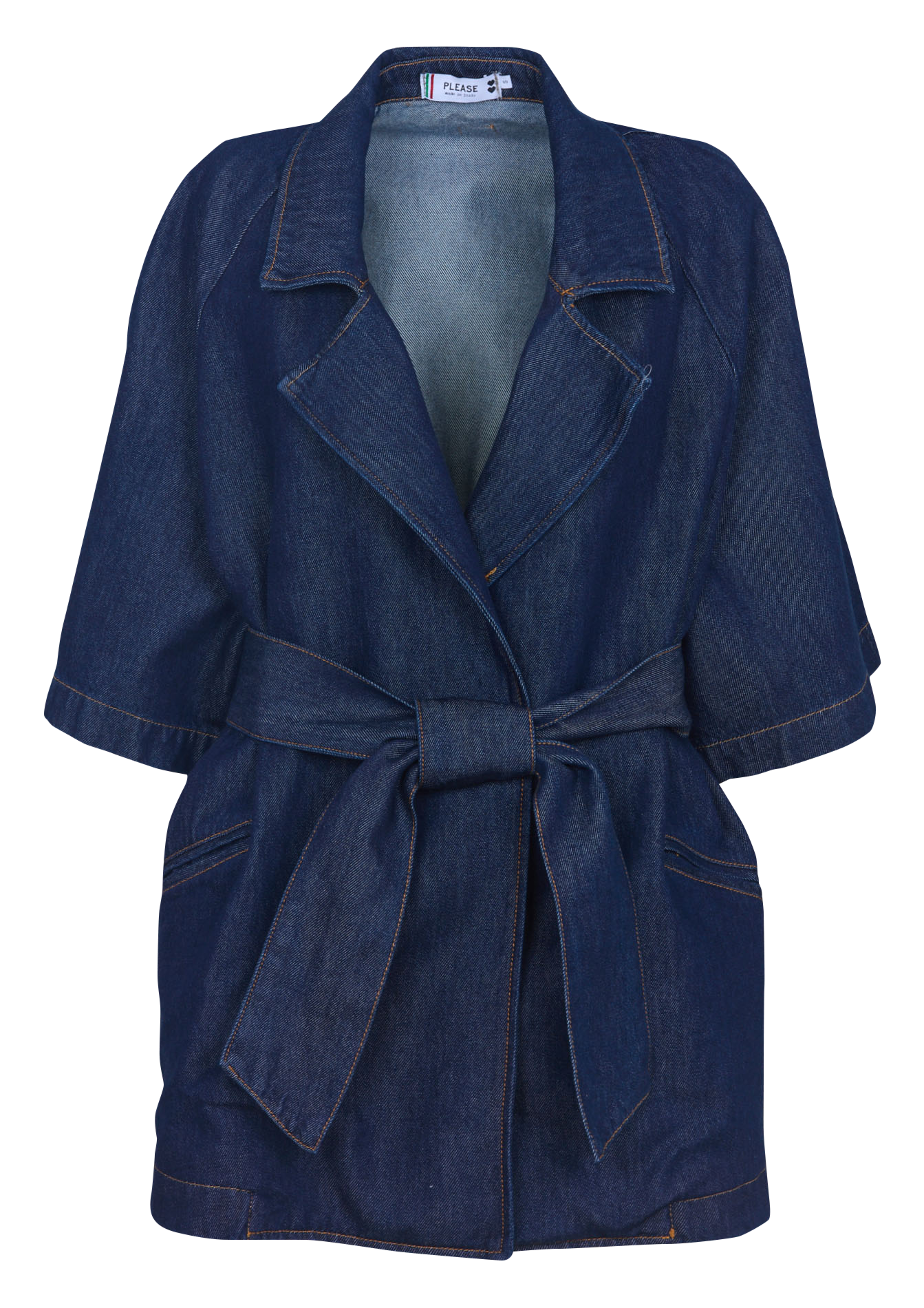 Veste col tailleur en denim de coton mélangé PLEASE Bleu