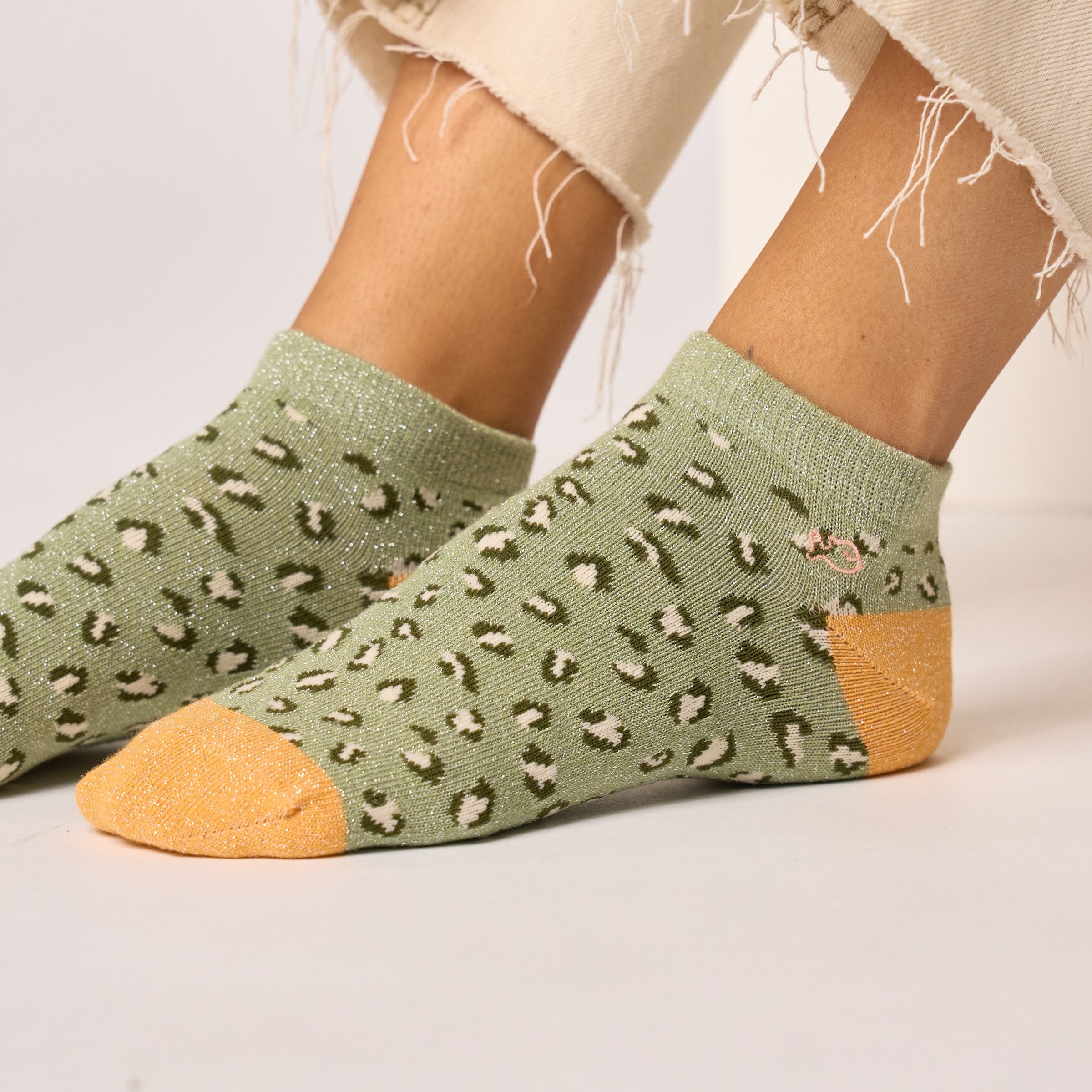 Cotton Combed Leopard Ankle Socks BILLYBELT Green