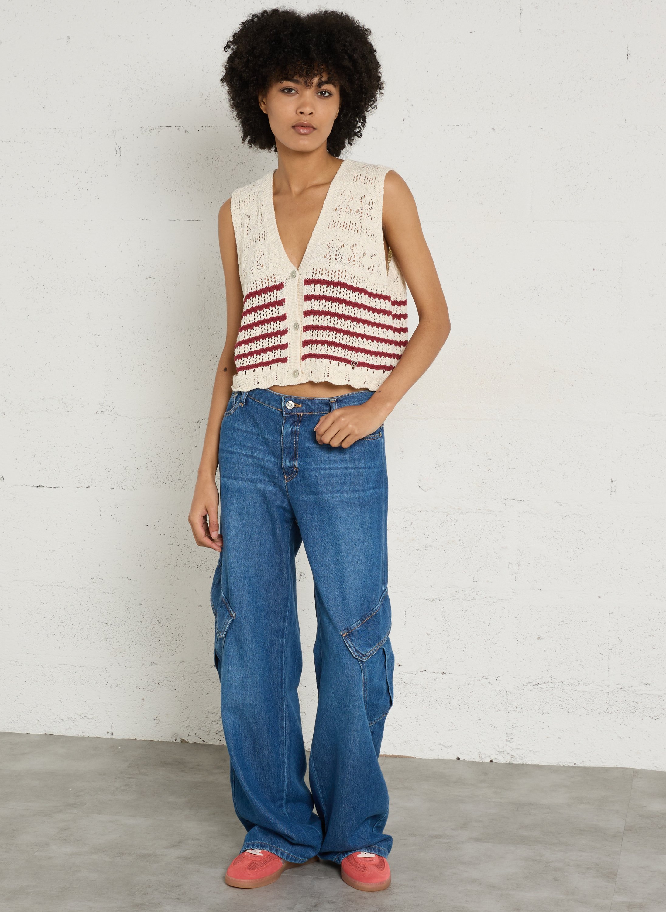 Oversized knit cotton blend vest PLEASE Beige