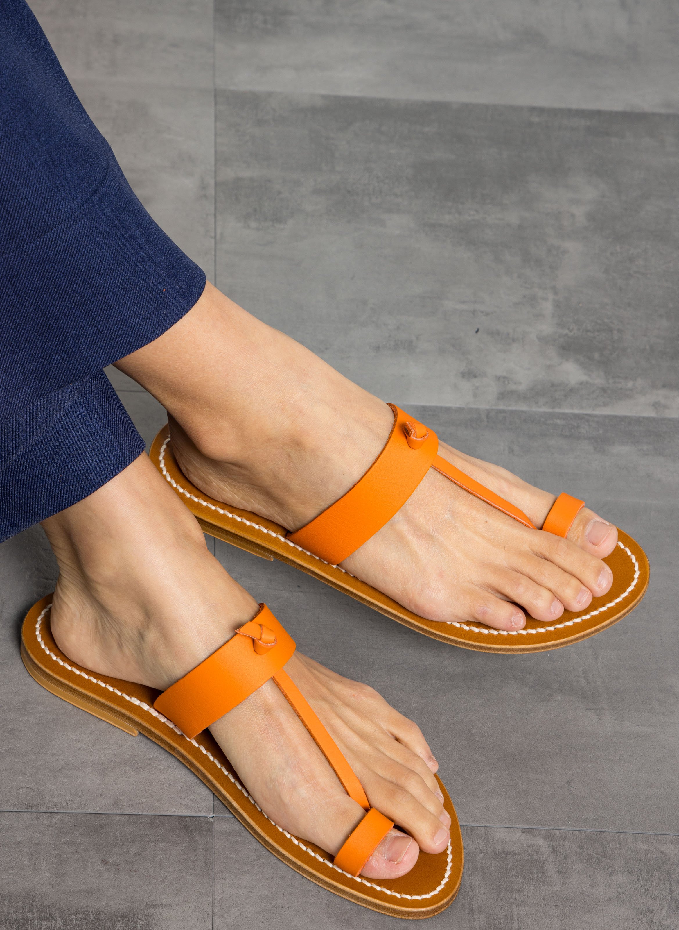 Platte, leren instappers K JACQUES Oranje