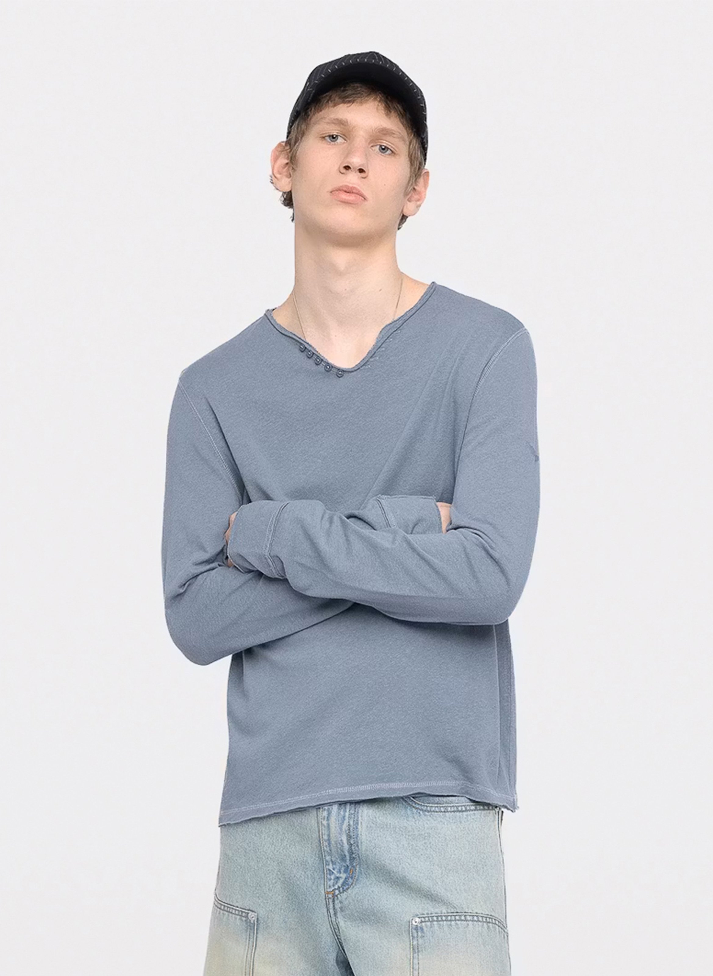 Gerader einfarbiger T-Shirt aus Baumwolle und Leinen. ZADIG&VOLTAIRE Blau