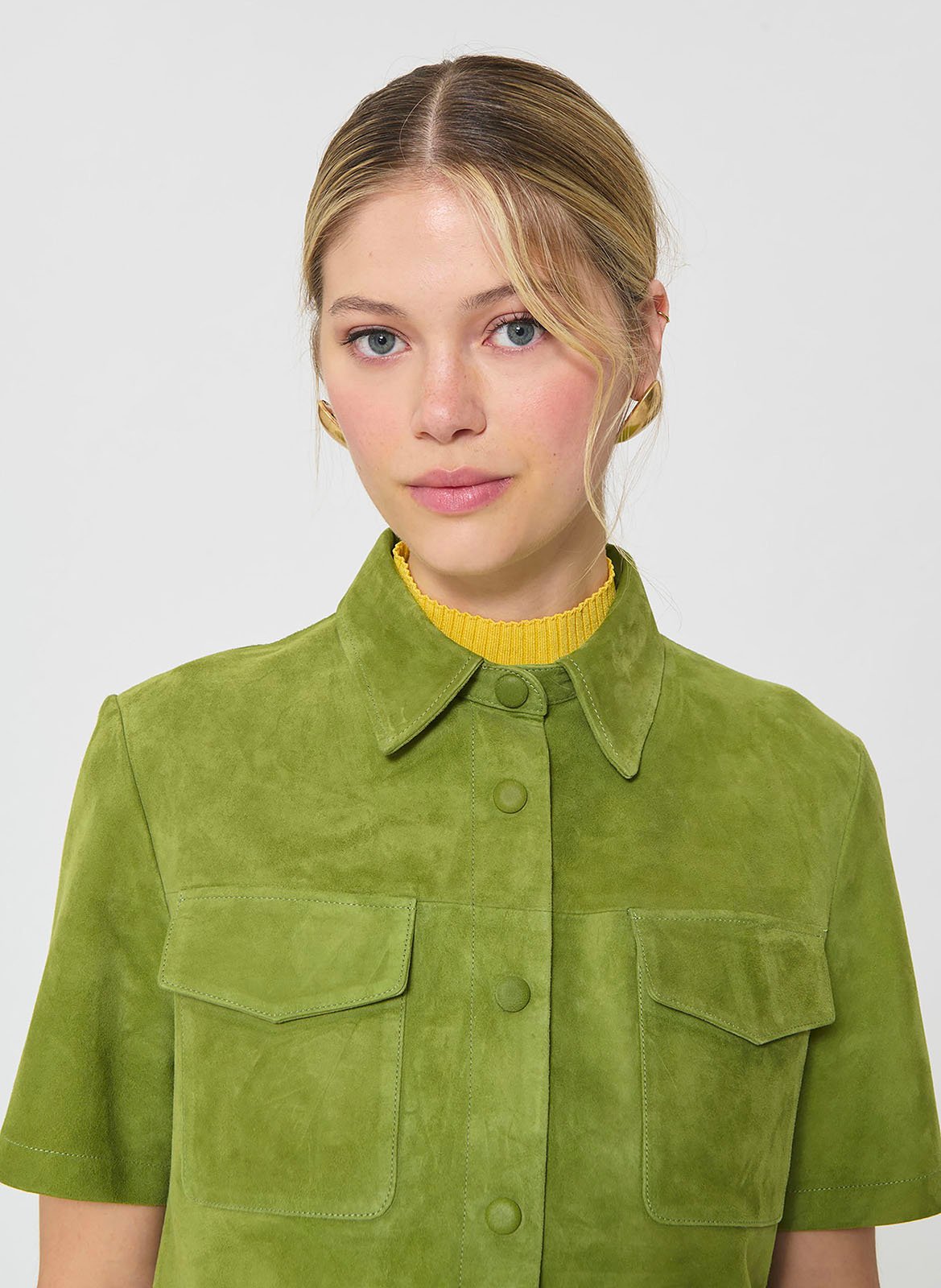 Chemise droite manches courtes en daim TARA JARMON Vert