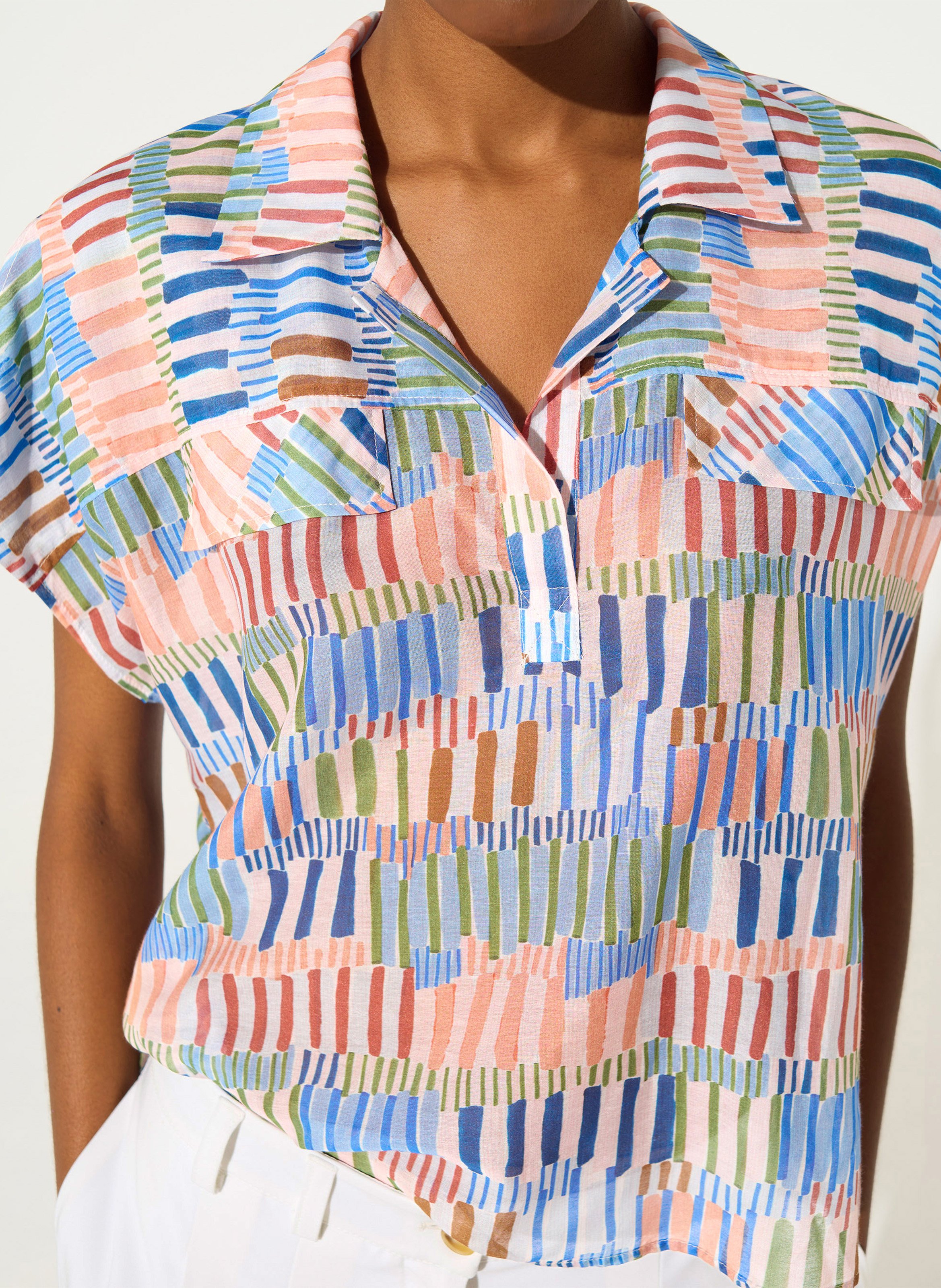 Blouse imprimée col tailleur COTELAC ACOTE Bleu