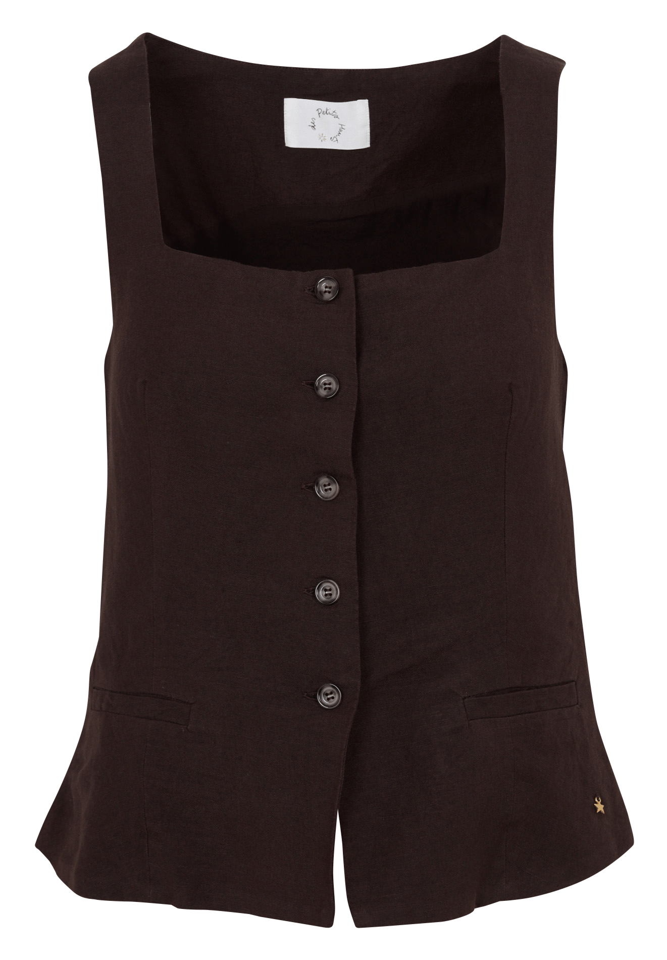 Square-neck linen-blend top DES PETITS HAUTS Brown