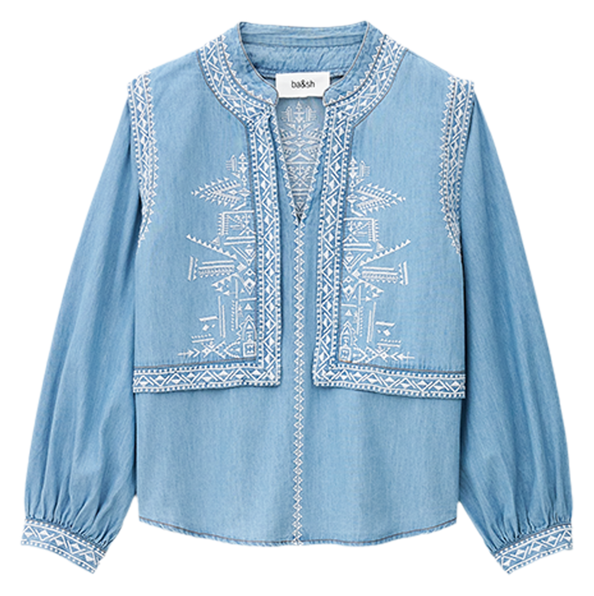 Blouse met Tunesische kraag en borduursels BA&SH Blauw