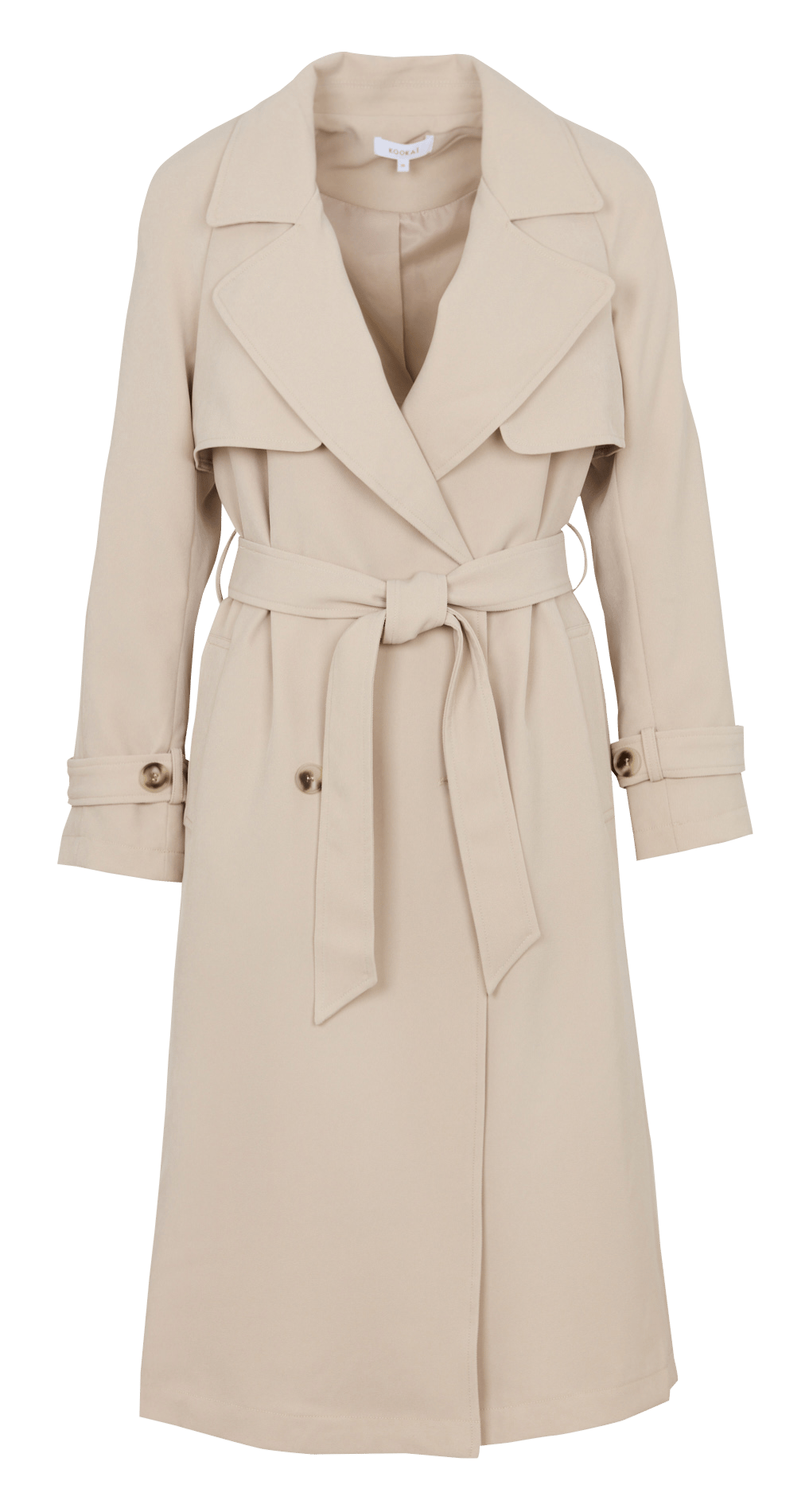 Ruime effen trenchcoat met knoopsluiting en riem. KOOKAI Grijs