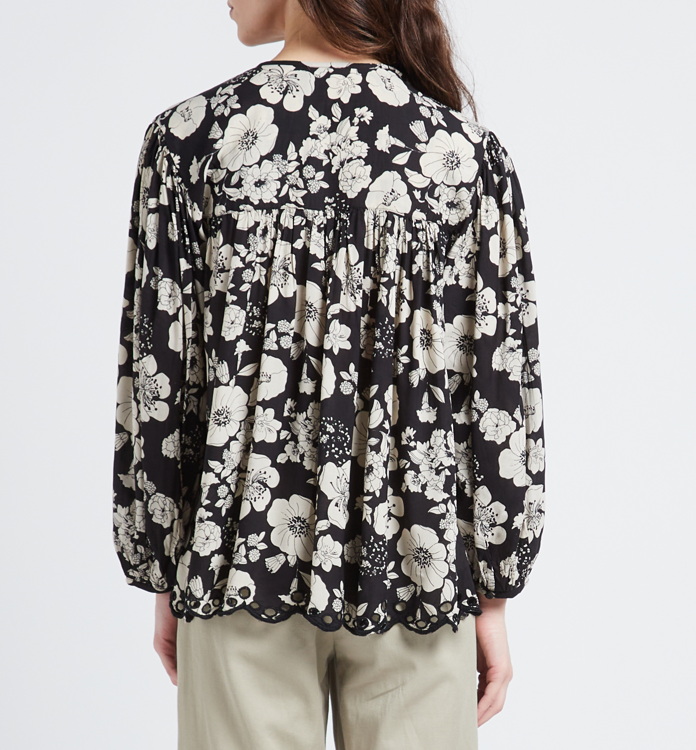 Blouse col V imprimé SWILDENS Noir