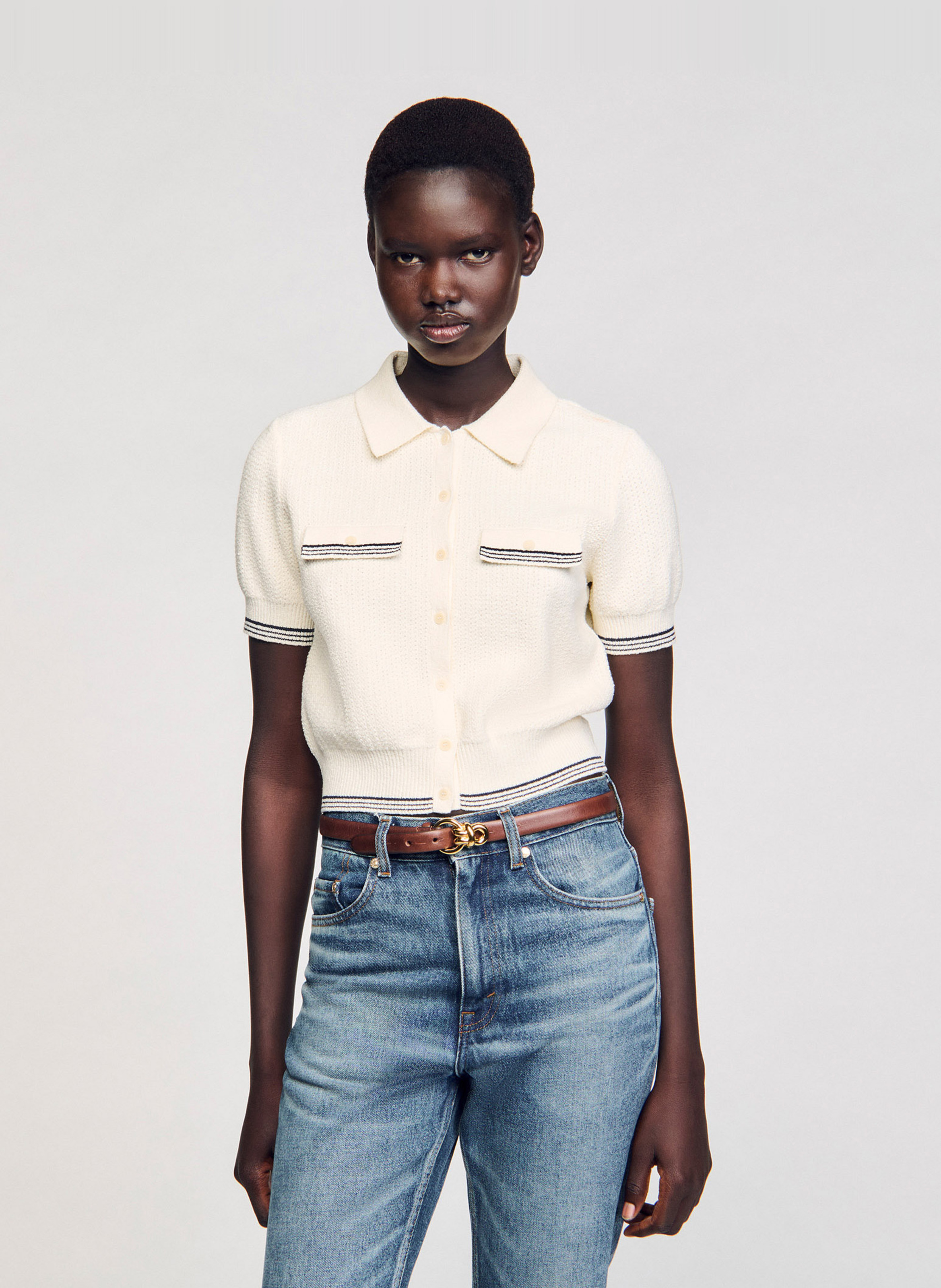 Thin leather belt with buckle SANDRO Brown